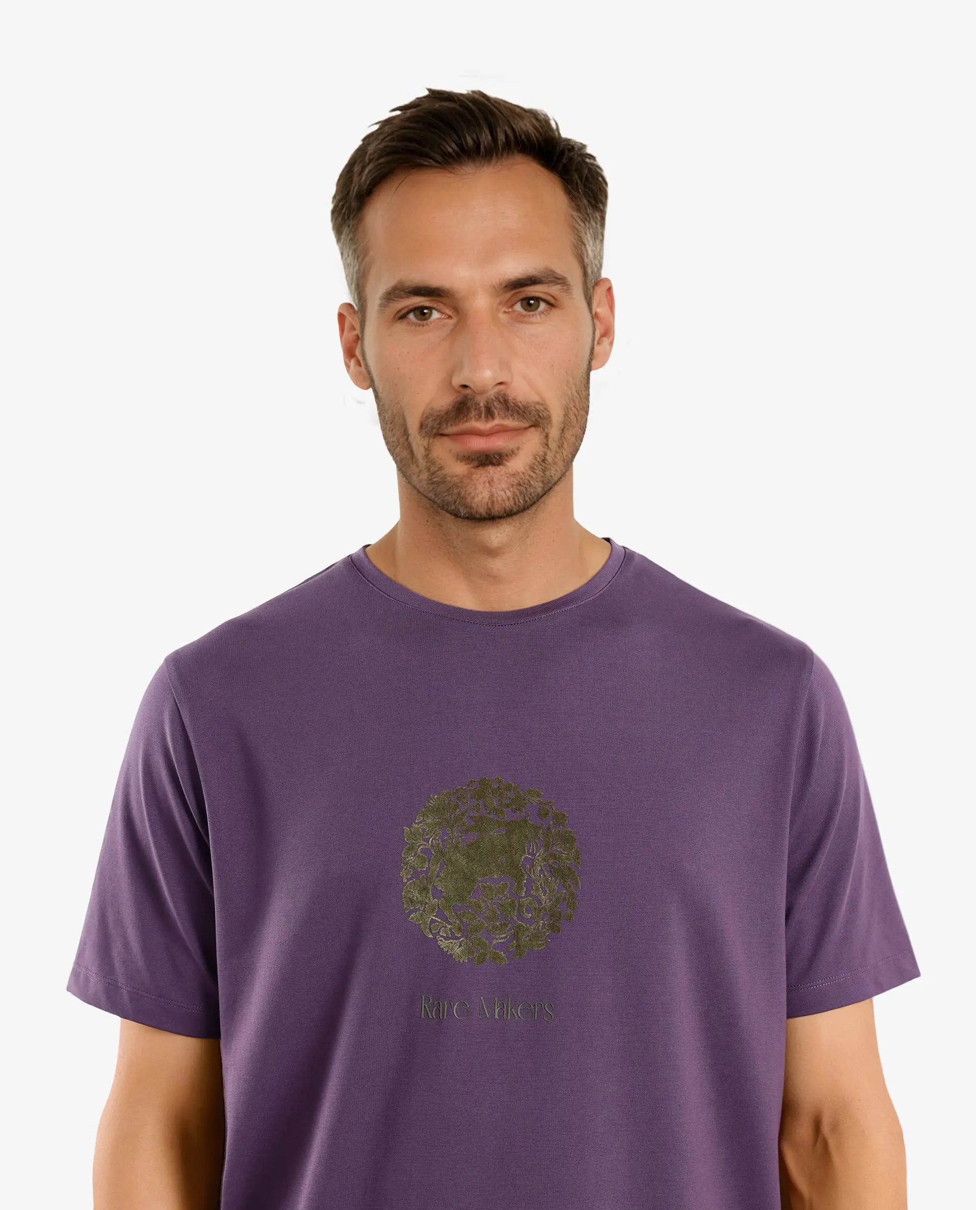 Rare Rabbit Men Make Purple Short Sleeve Crew Neck Graphic Print T-Shirt