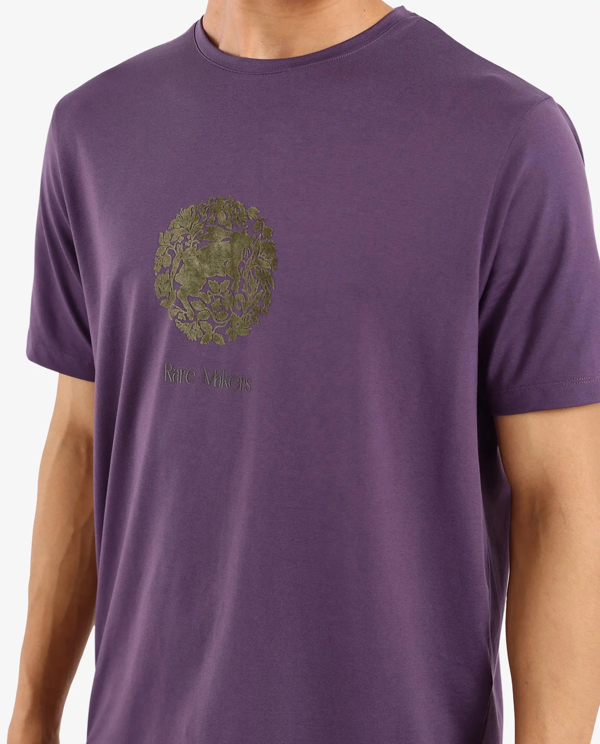 Rare Rabbit Men Make Purple Short Sleeve Crew Neck Graphic Print T-Shirt