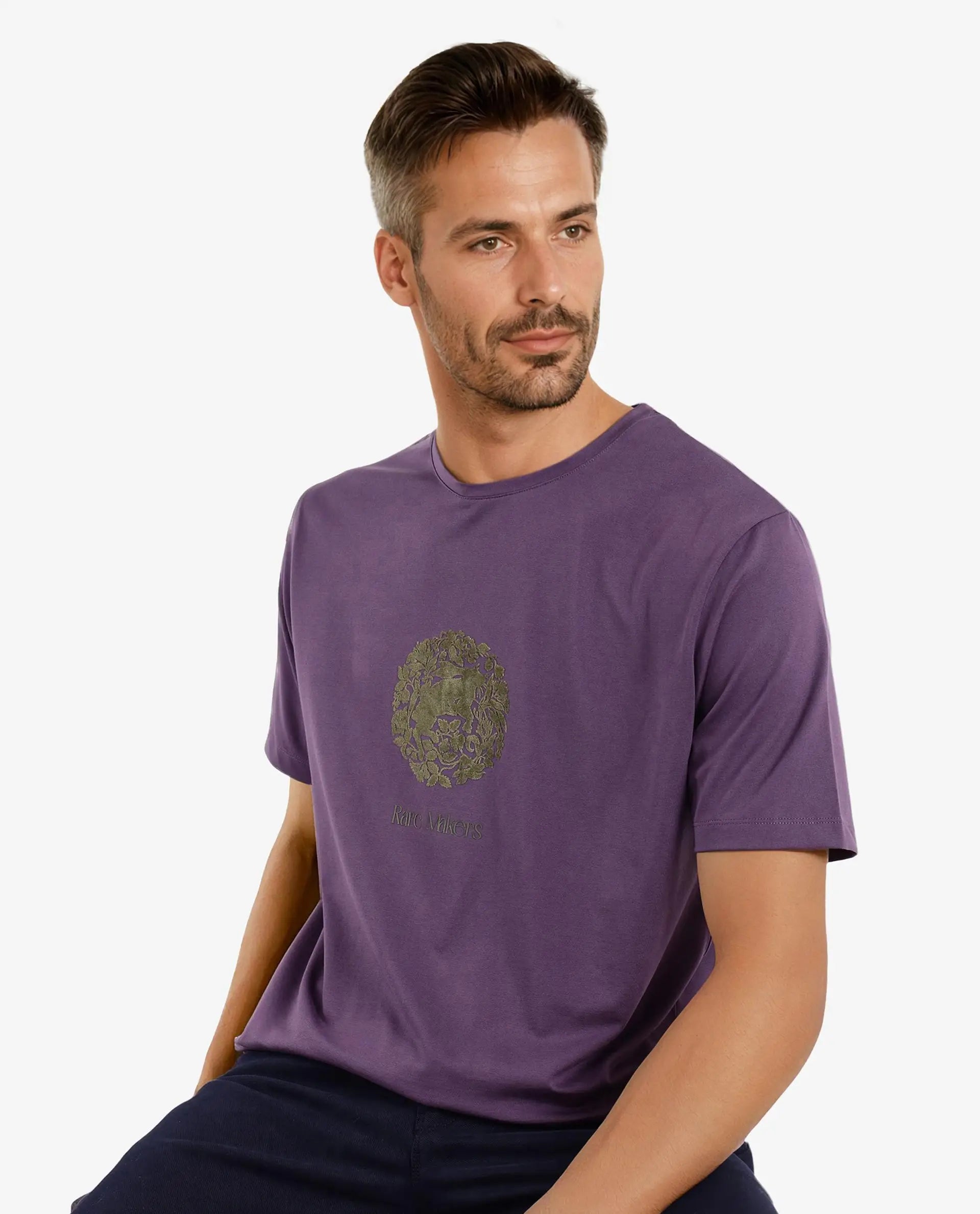 Rare Rabbit Men Make Purple Short Sleeve Crew Neck Graphic Print T-Shirt