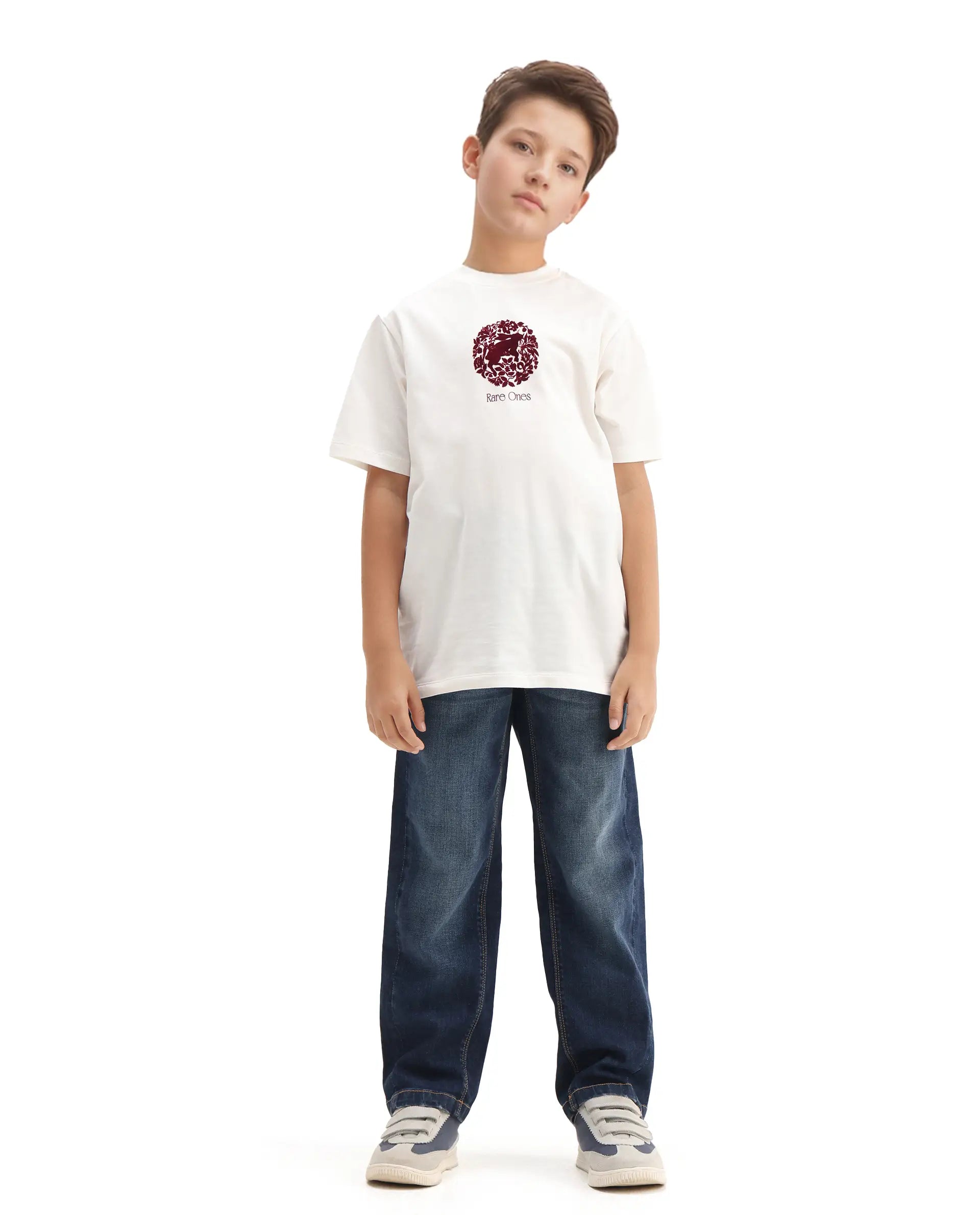 Rare Ones Kids Makes25 White Cotton Flock Print Regular Fit T-Shirt