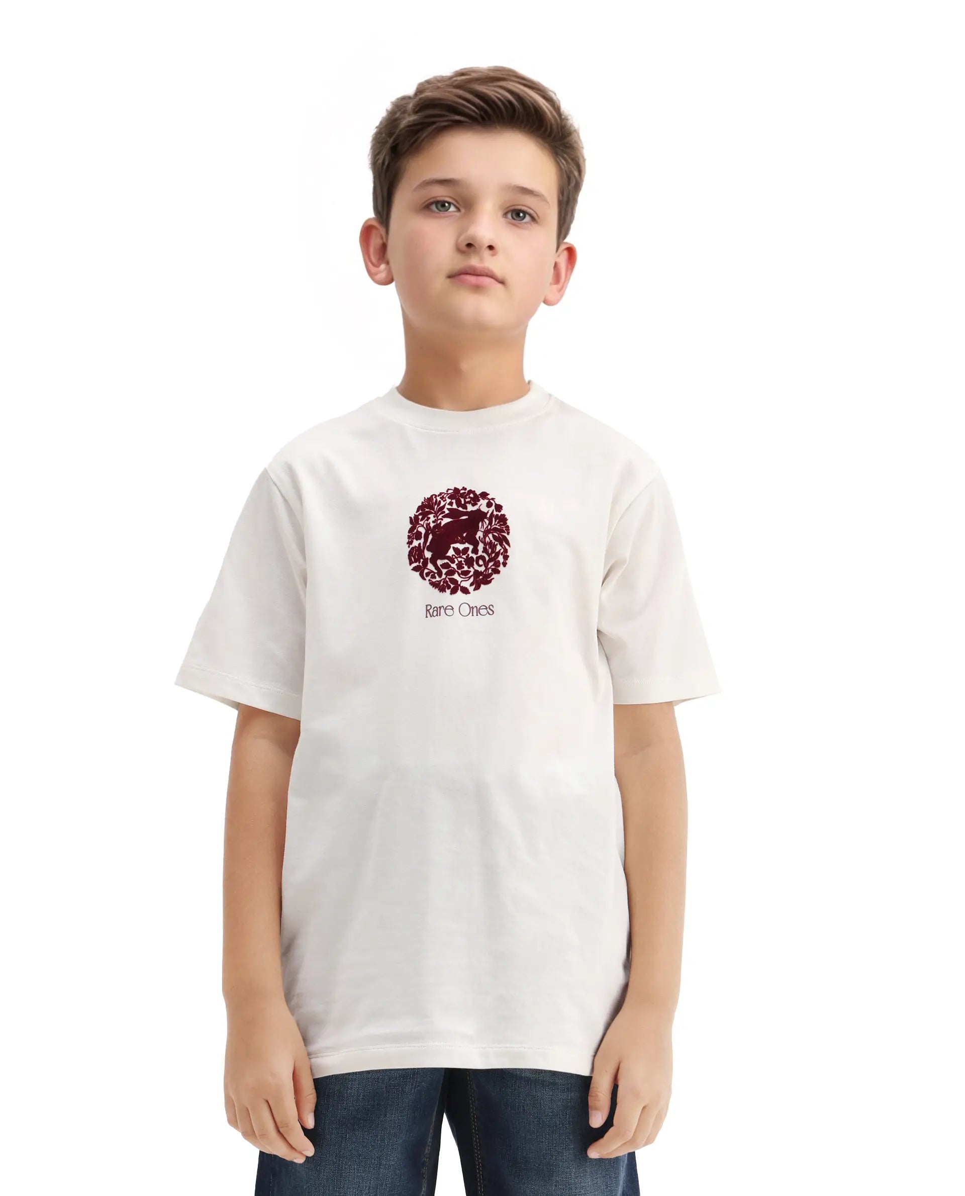 Rare Ones Kids Makes25 White Cotton Flock Print Regular Fit T-Shirt