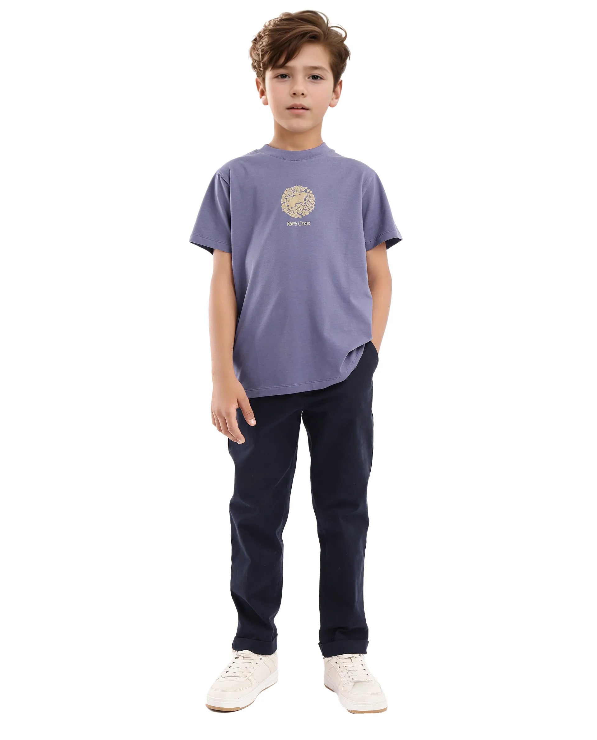 Rare Ones Kids Makes Purple Cotton Half Sleeves Crew Neck Embroidered T-Shirt