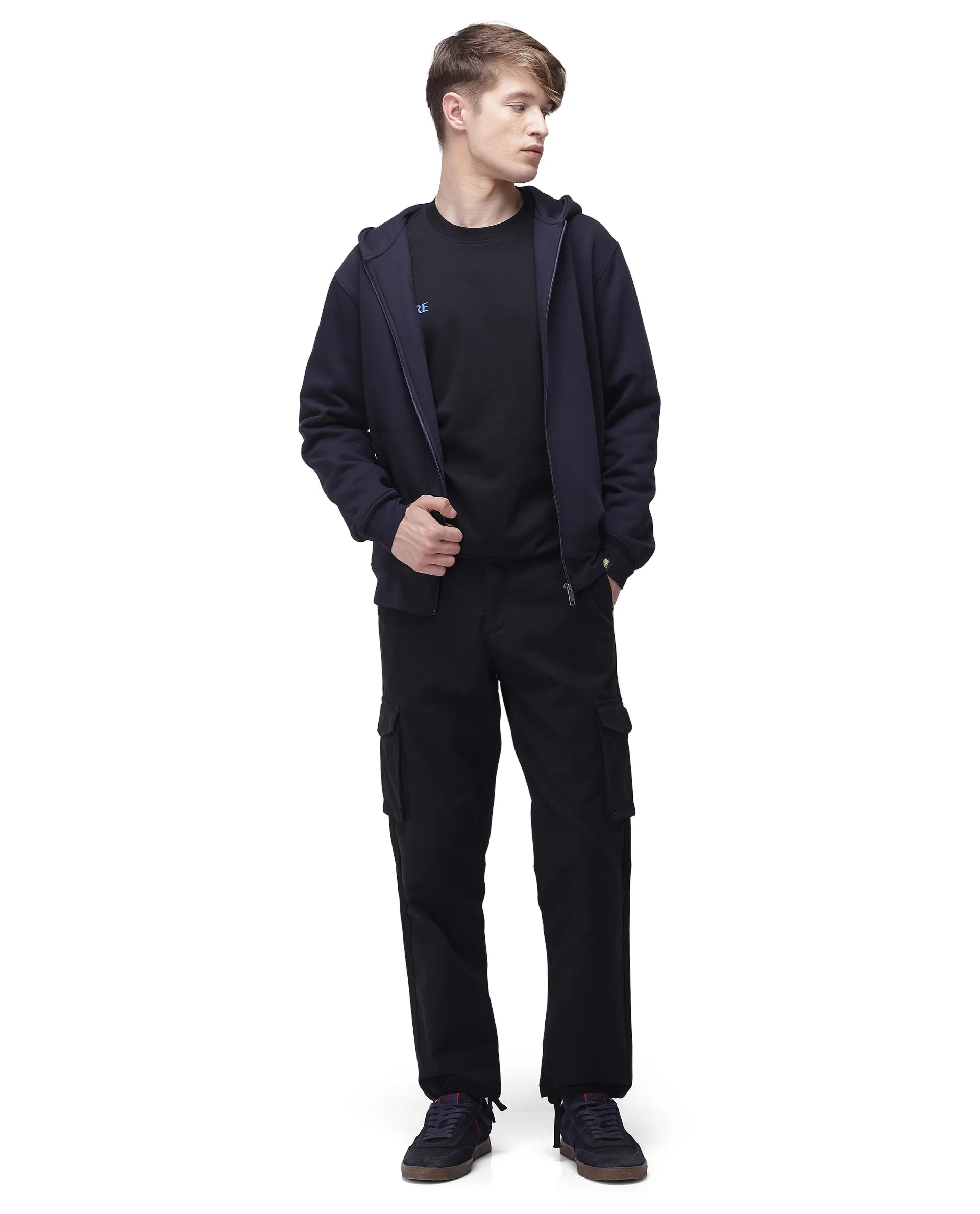 Rare Rabbit Men's Maks Black Cotton Plain Regular Fit Trouser