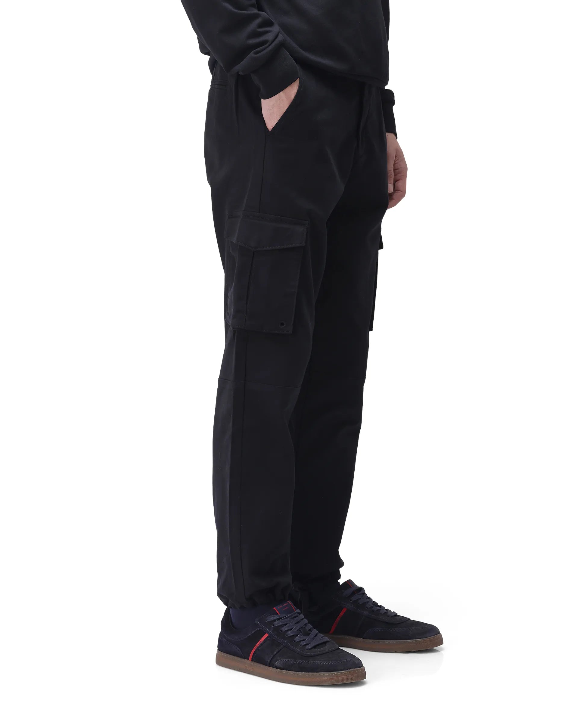 Rare Rabbit Men's Maks Black Cotton Plain Regular Fit Trouser