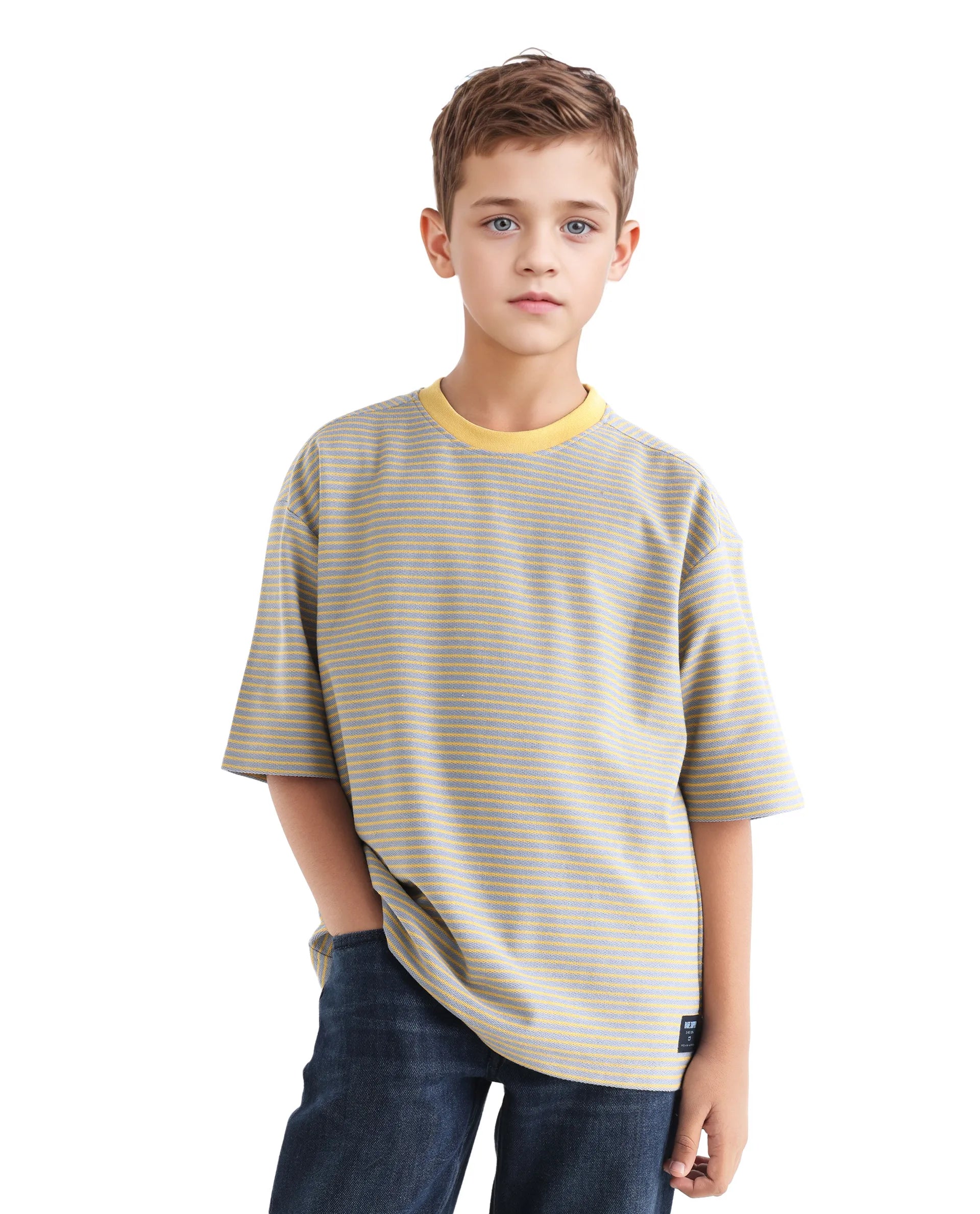 Rare Ones Kids Malco Grey Polyester Blend Pull On Striped Oversized T-Shirt