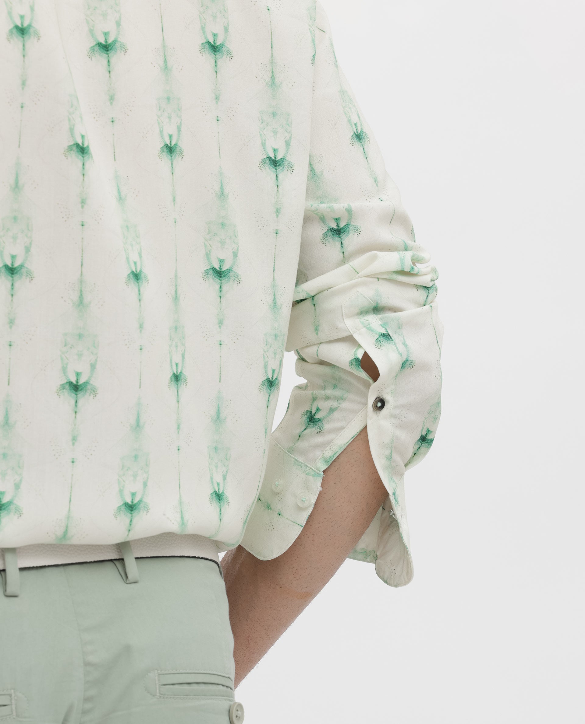 Rare Rabbit Men's Mallard Light Green Viscose Fabric Full Sleeves Abstract Print Shirt