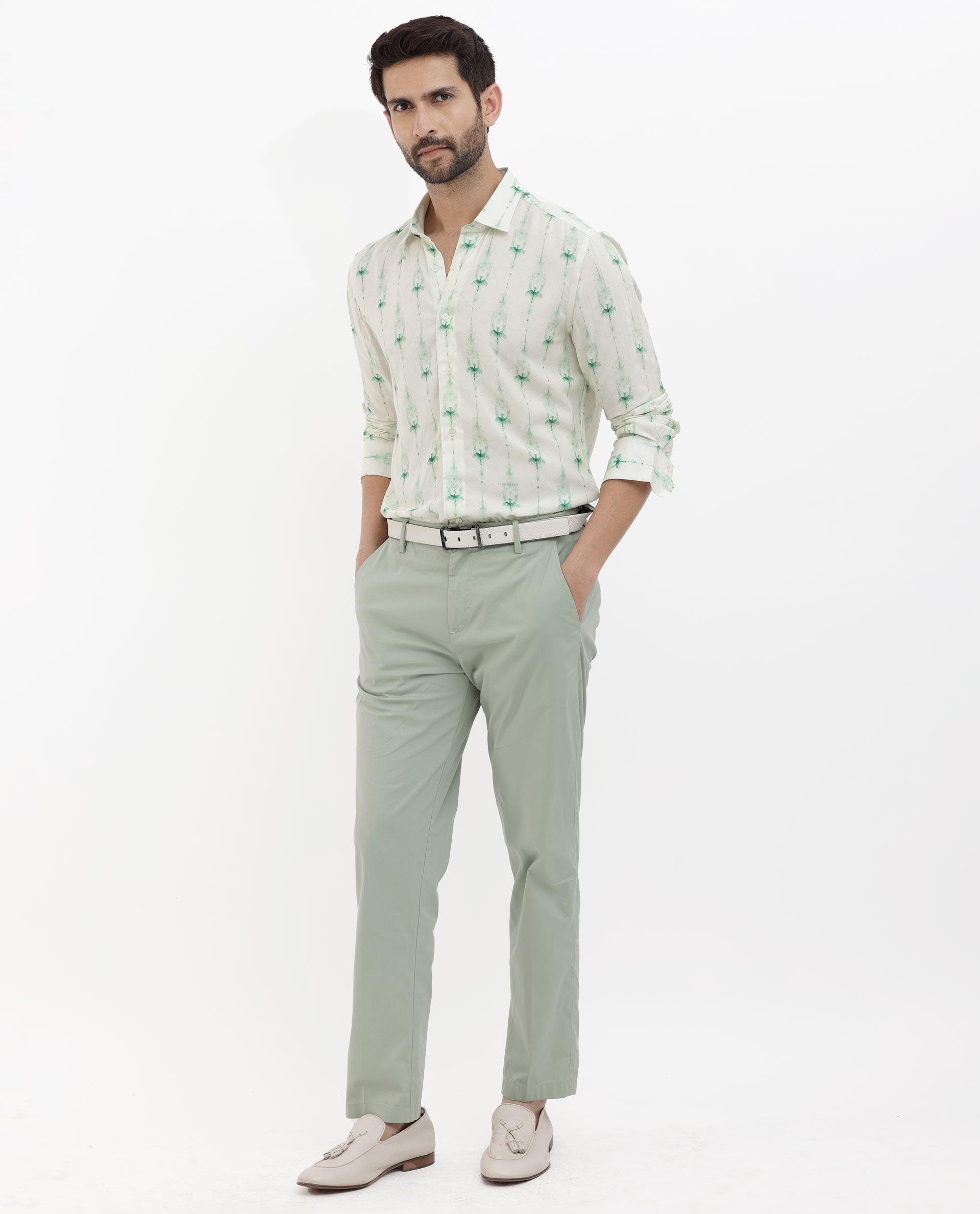 Rare Rabbit Men's Mallard Light Green Viscose Fabric Full Sleeves Abstract Print Shirt