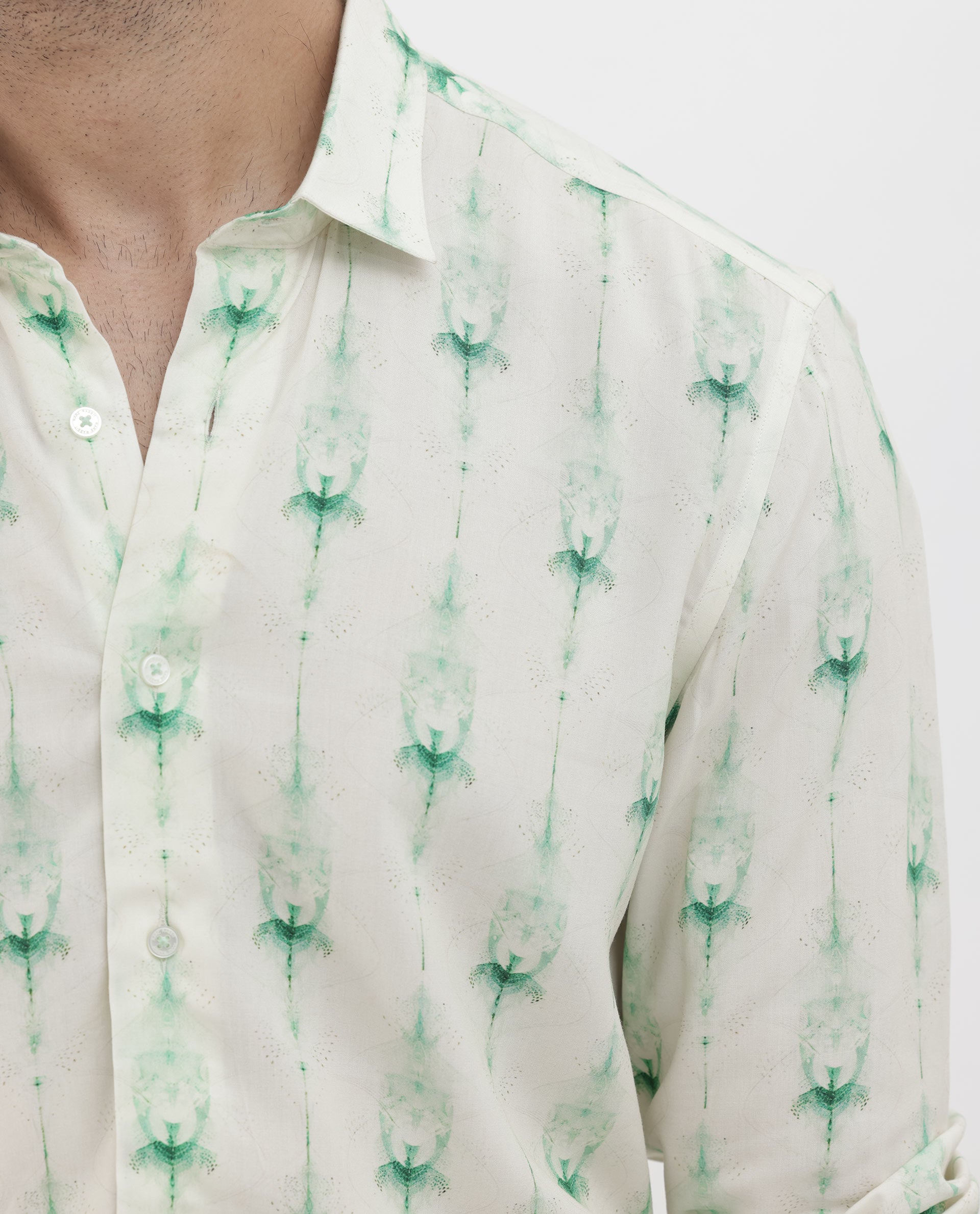 Rare Rabbit Men's Mallard Light Green Viscose Fabric Full Sleeves Abstract Print Shirt