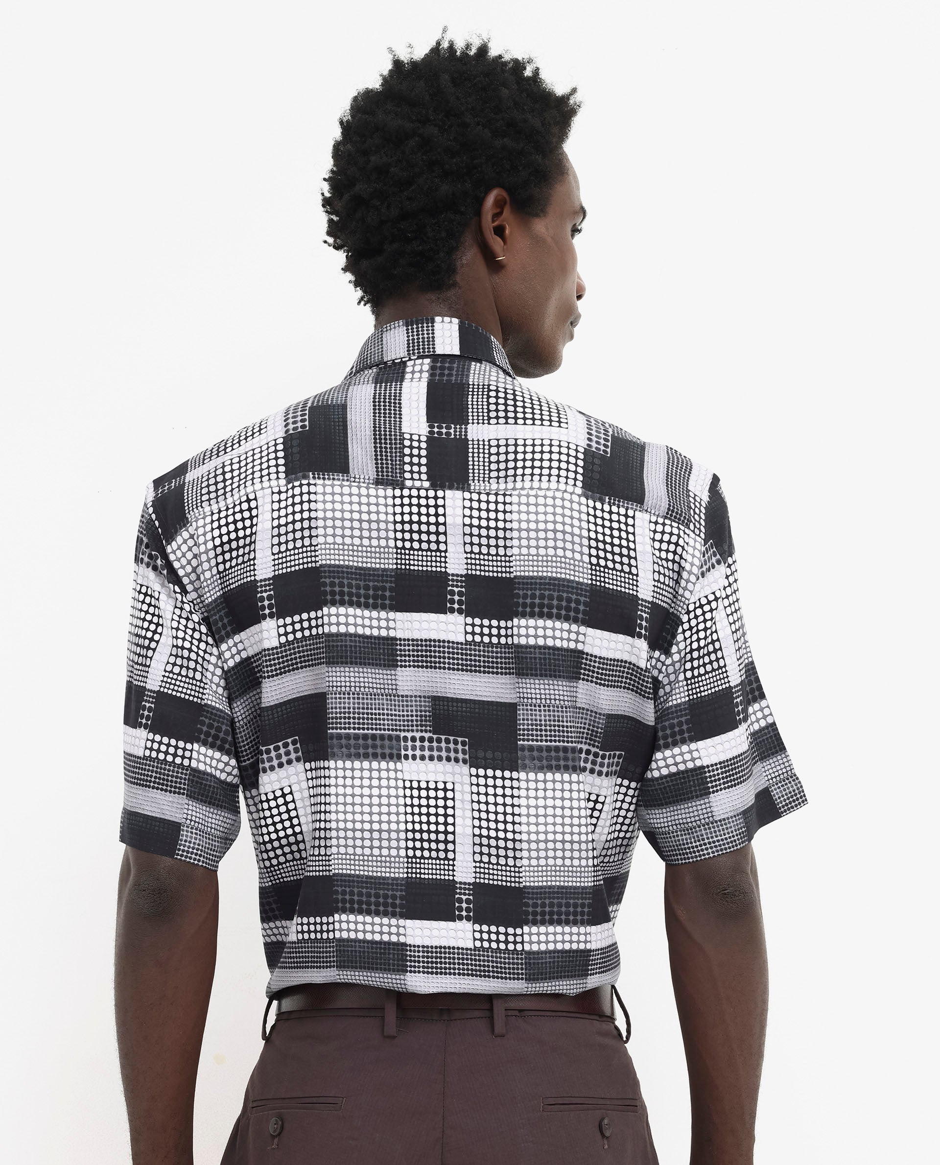 Rare Rabbit Men's Mallor Black Viscose Fabric Short Sleeve Boxy Fit Geometric Print Shirt