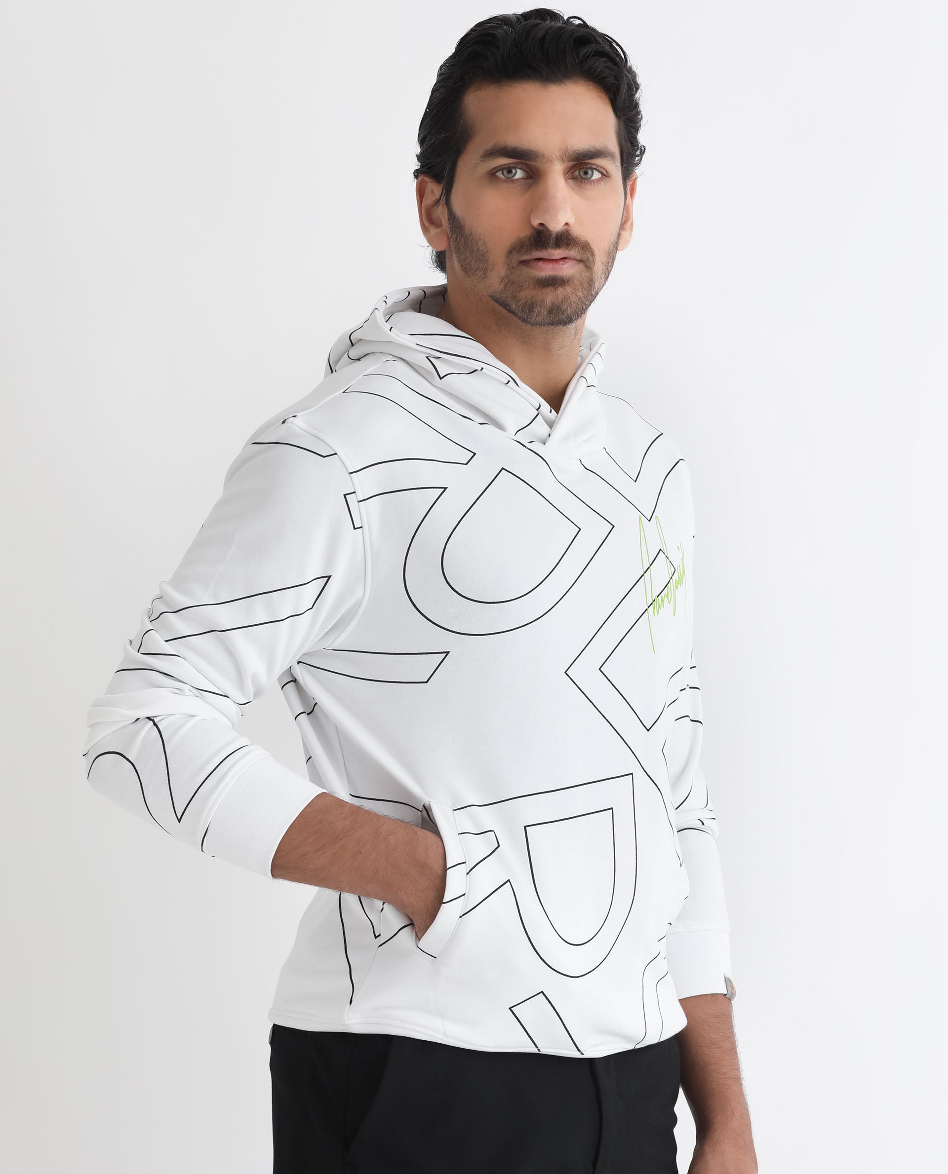 Rare Rabbit Mens Mamoth White Sweatshirt Cotton Polyester Terry Fabric Hooded Neck Knitted Full Sleeves Comfortable Fit