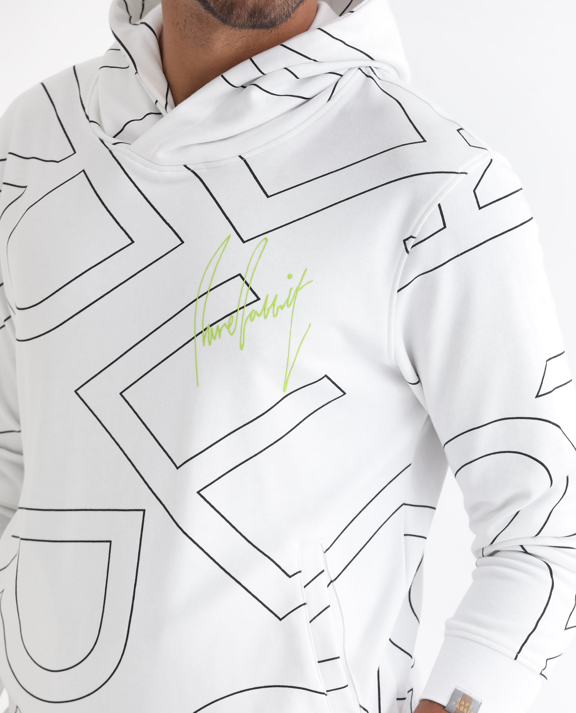 Rare Rabbit Mens Mamoth White Sweatshirt Cotton Polyester Terry Fabric Hooded Neck Knitted Full Sleeves Comfortable Fit