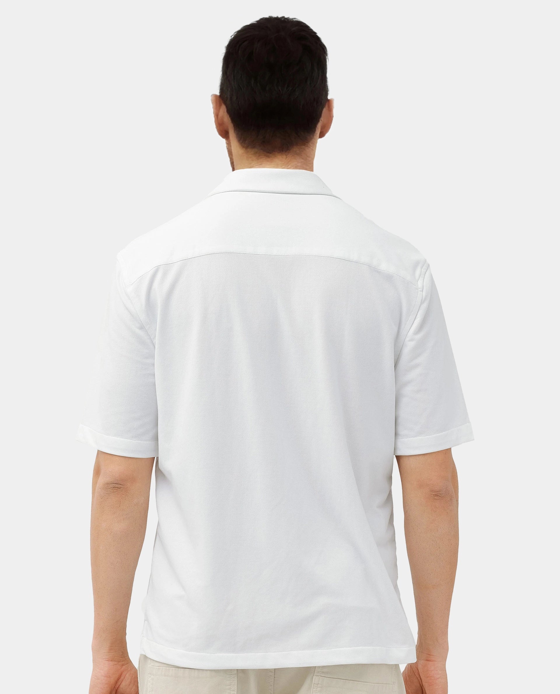 Rare Rabbit Men's Manga White Cotton Polyester Fabric Blend Cuban Collar Half Sleeves Boxy Fit Solid Knitted Shirt