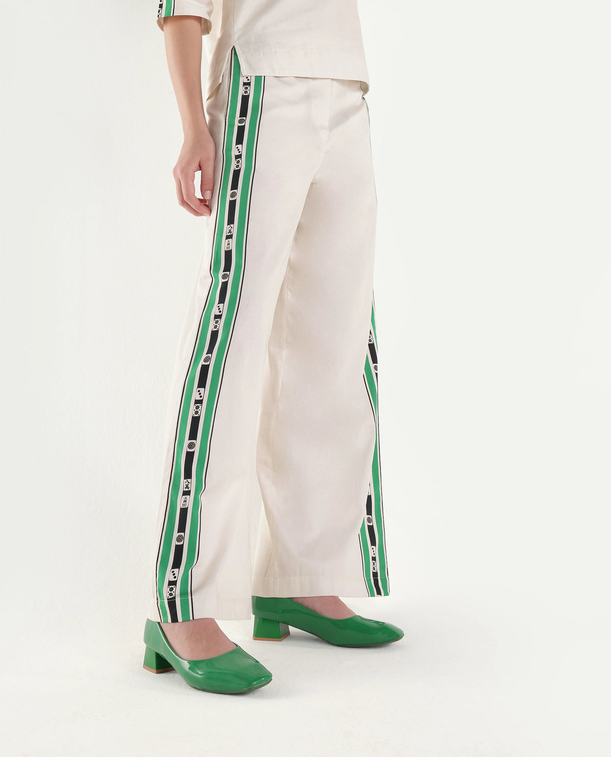 Rareism Women's Mahjo-B Beige Cotton Elastic Regular Fit Trouser