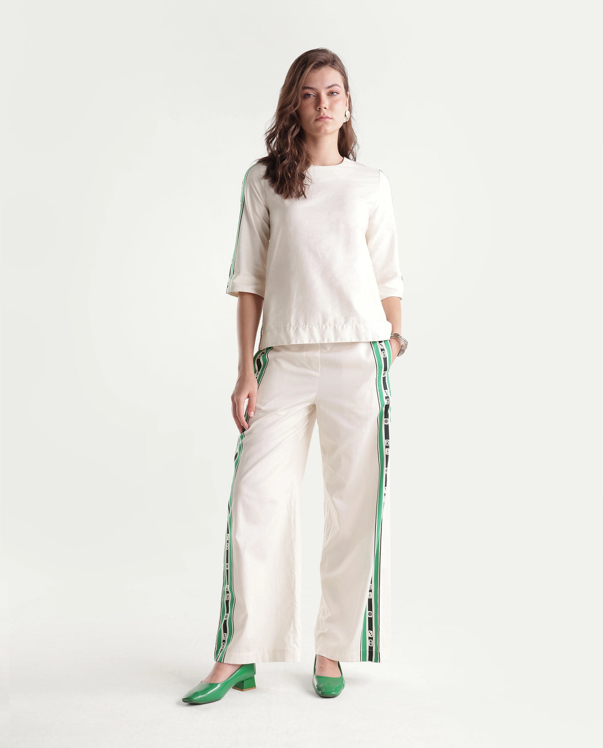Rareism Women's Mahjo-B Beige Cotton Elastic Regular Fit Trouser