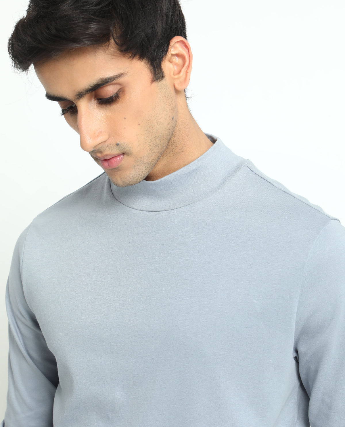 Rare Rabbit Men's Mania Blue Cotton Fabric High Neck Full Sleeves Solid Sweatshirt