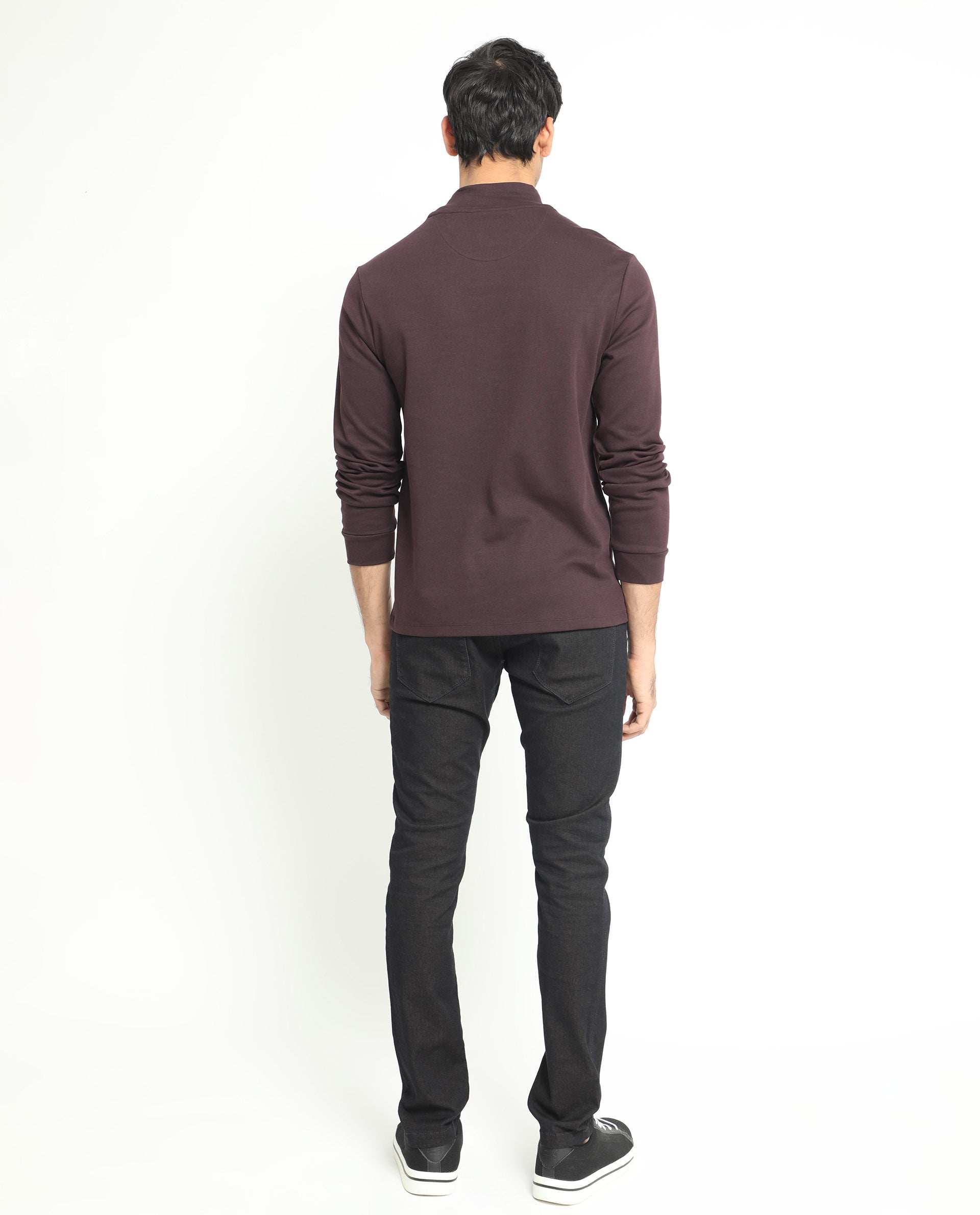 Rare Rabbit Men's Mania Maroon Cotton Fabric Full Sleeves High Neck Solid Sweatshirt