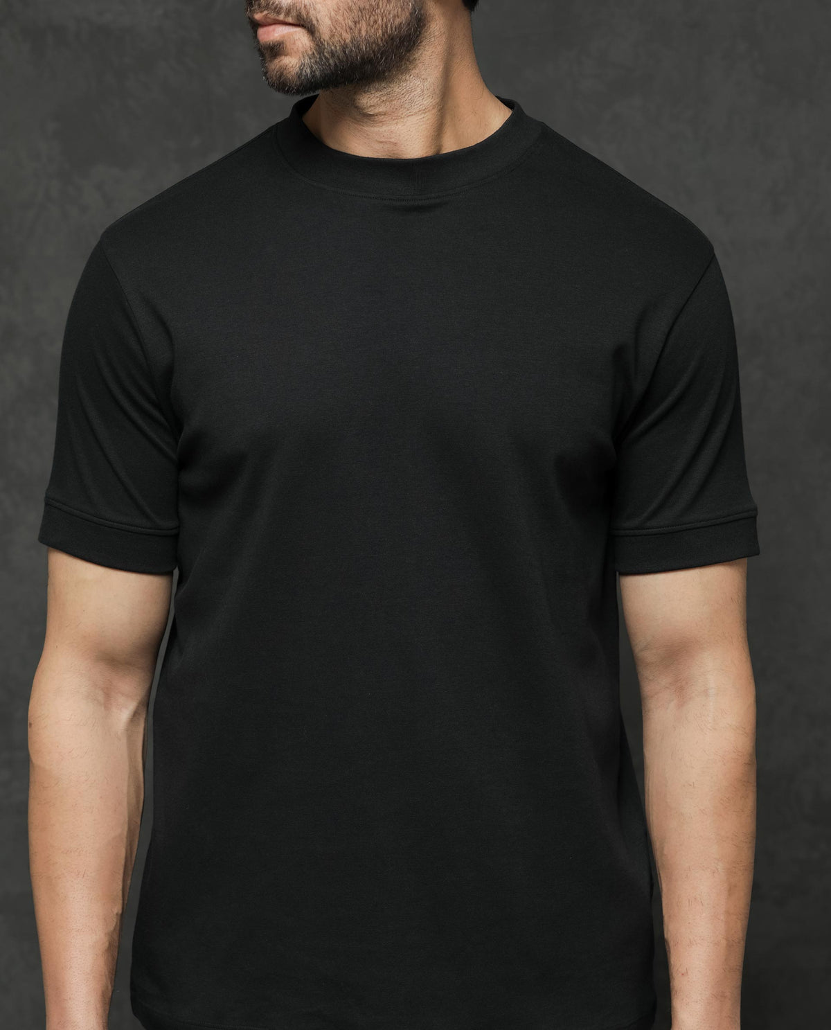 Rare Rabbit Men's Mano Black Cotton Fabric Half Sleeves Solid T-Shirt