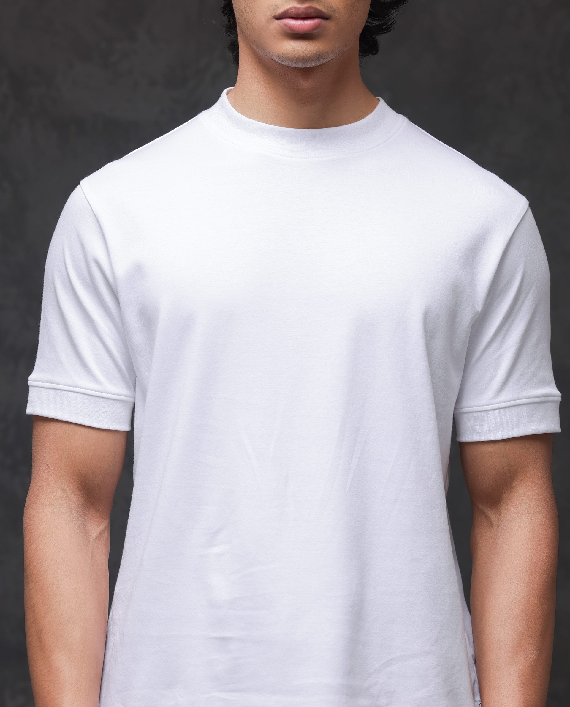 Rare Rabbit Men's Mano White Cotton Fabric Half Sleeves Solid T-Shirt