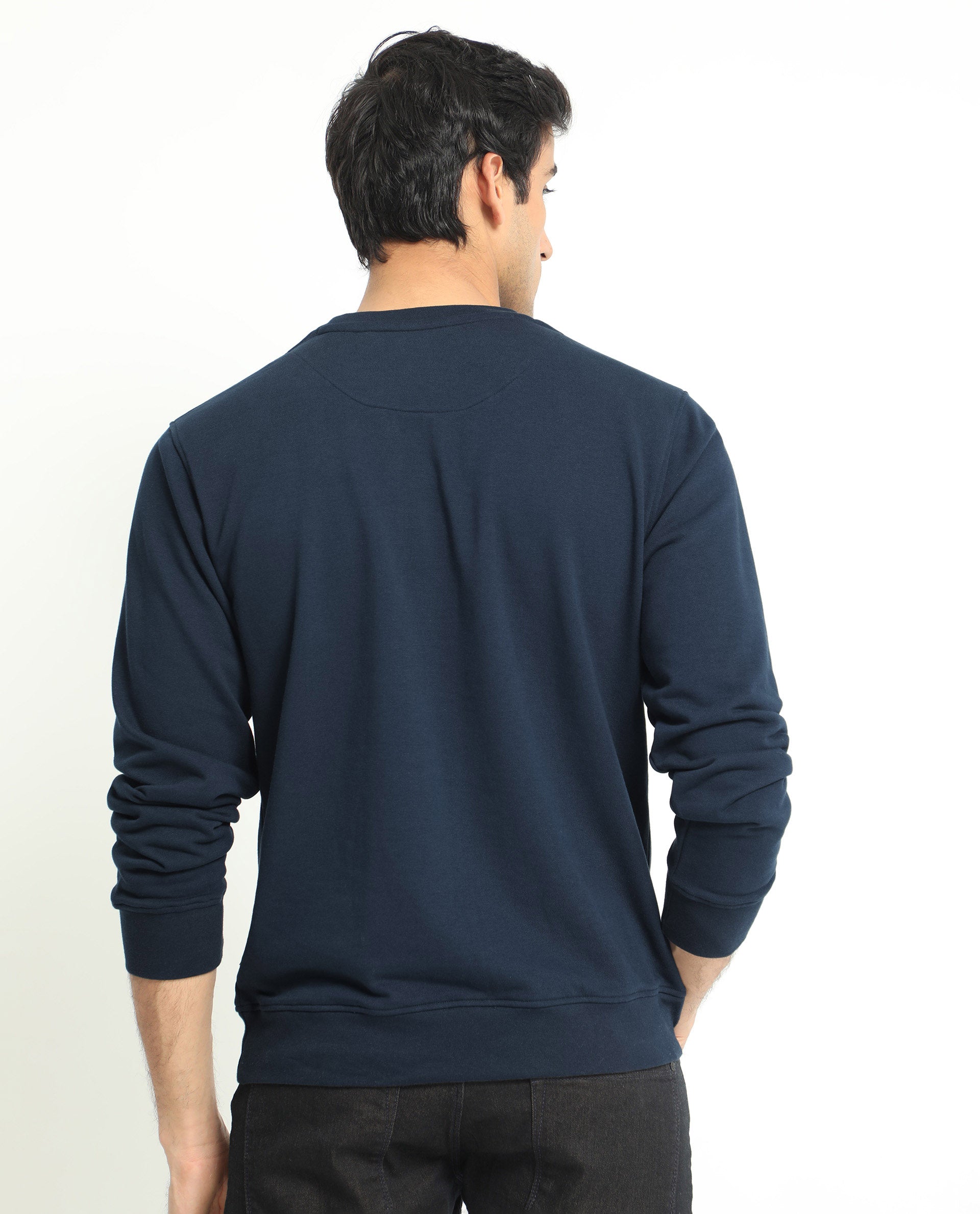 Rare Rabbit Men'S Manor Navy Sweatshirt Full Sleeves Solid