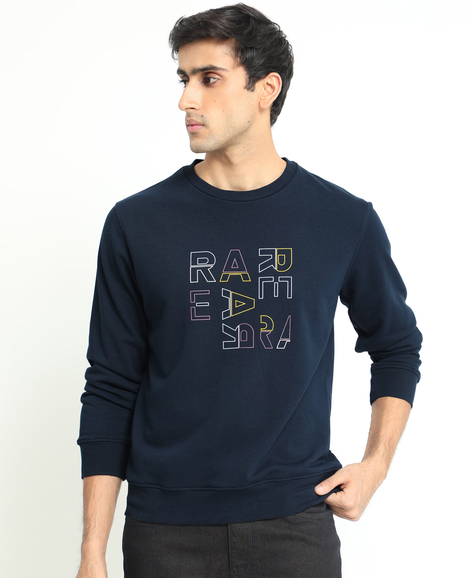 Rare Rabbit Men'S Manor Navy Sweatshirt Full Sleeves Solid