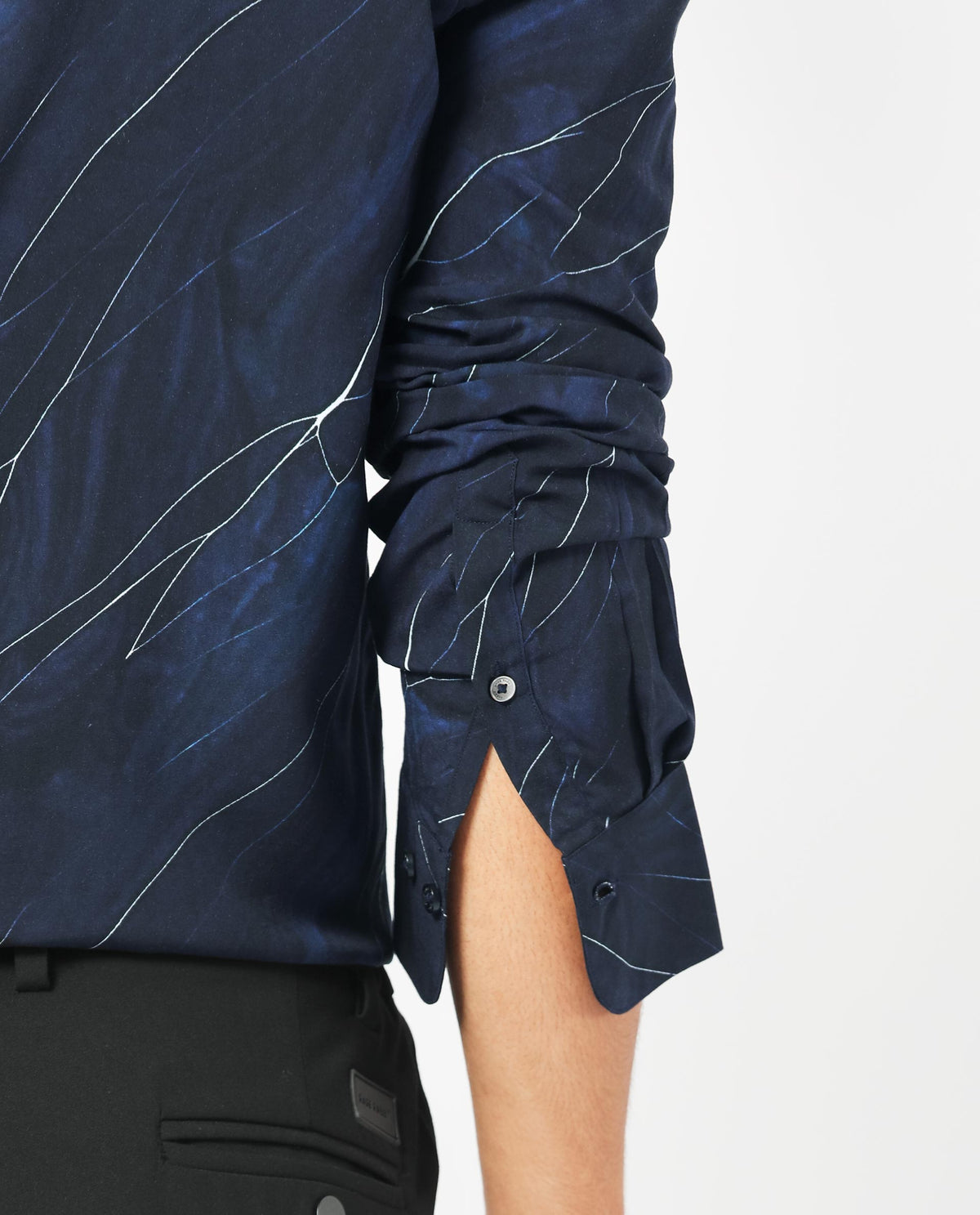 Rare Rabbit Men's Mans Navy Cotton Viscose Fabric Full Sleeves Abstract Print Shirt