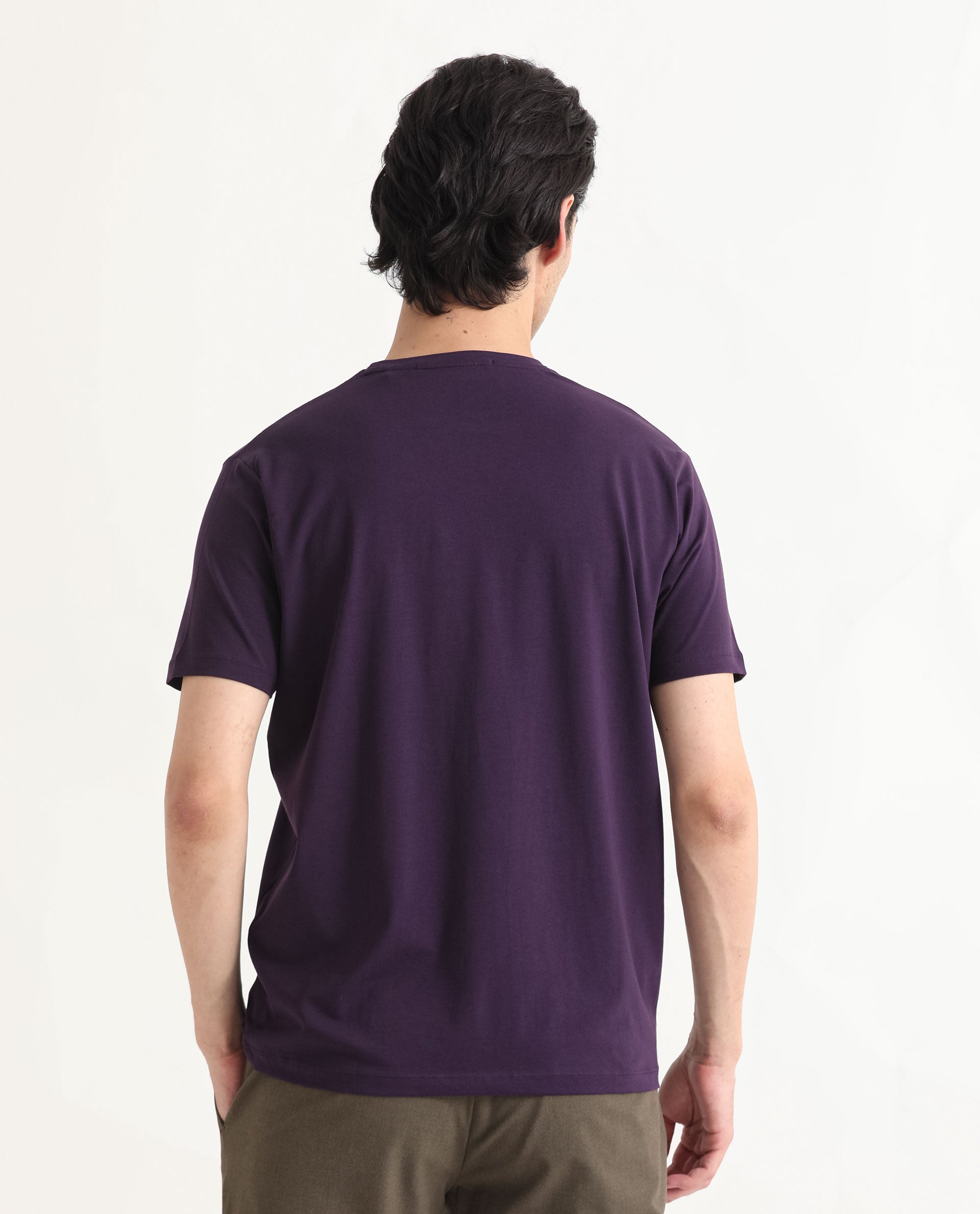 Rare Rabbit Men's Mant Purple Crew Neck Half Sleeves Regular Fit Flock Branding Floral Graphic Print T-Shirt