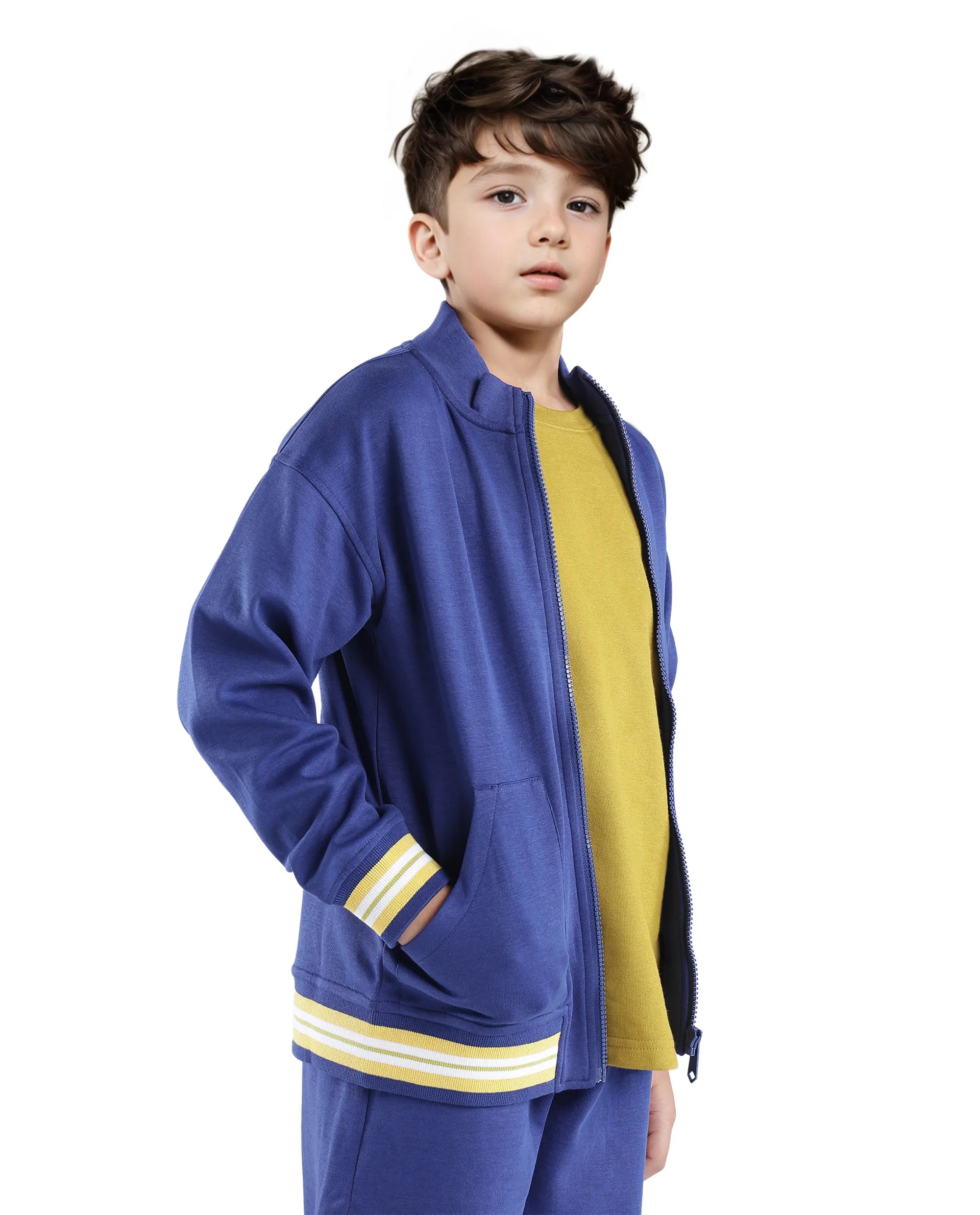 Rare Ones Kids Manttn Dark Blue Cotton Poly Full Sleeve Applique Jacket