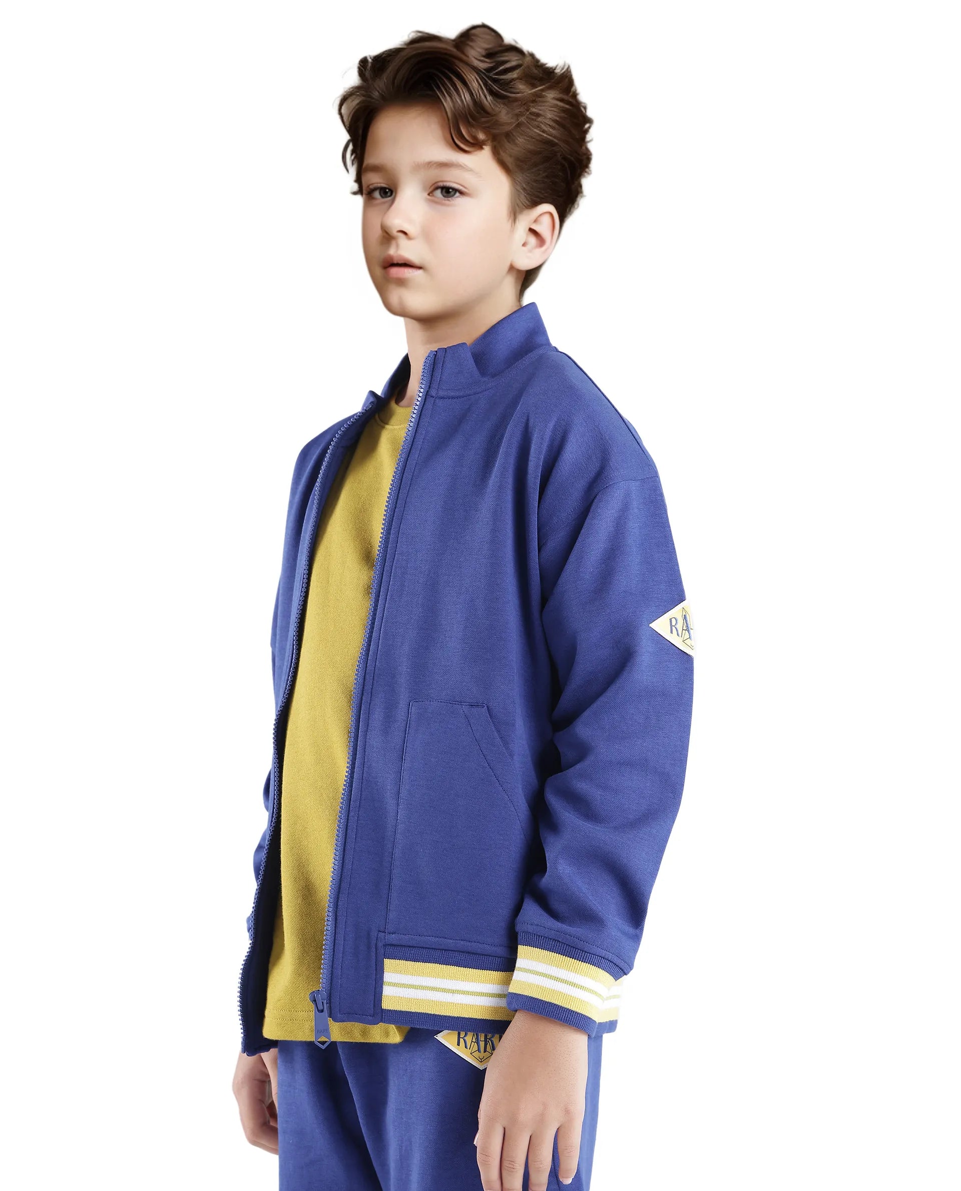 Rare Ones Kids Manttn Dark Blue Cotton Poly Full Sleeve Applique Jacket