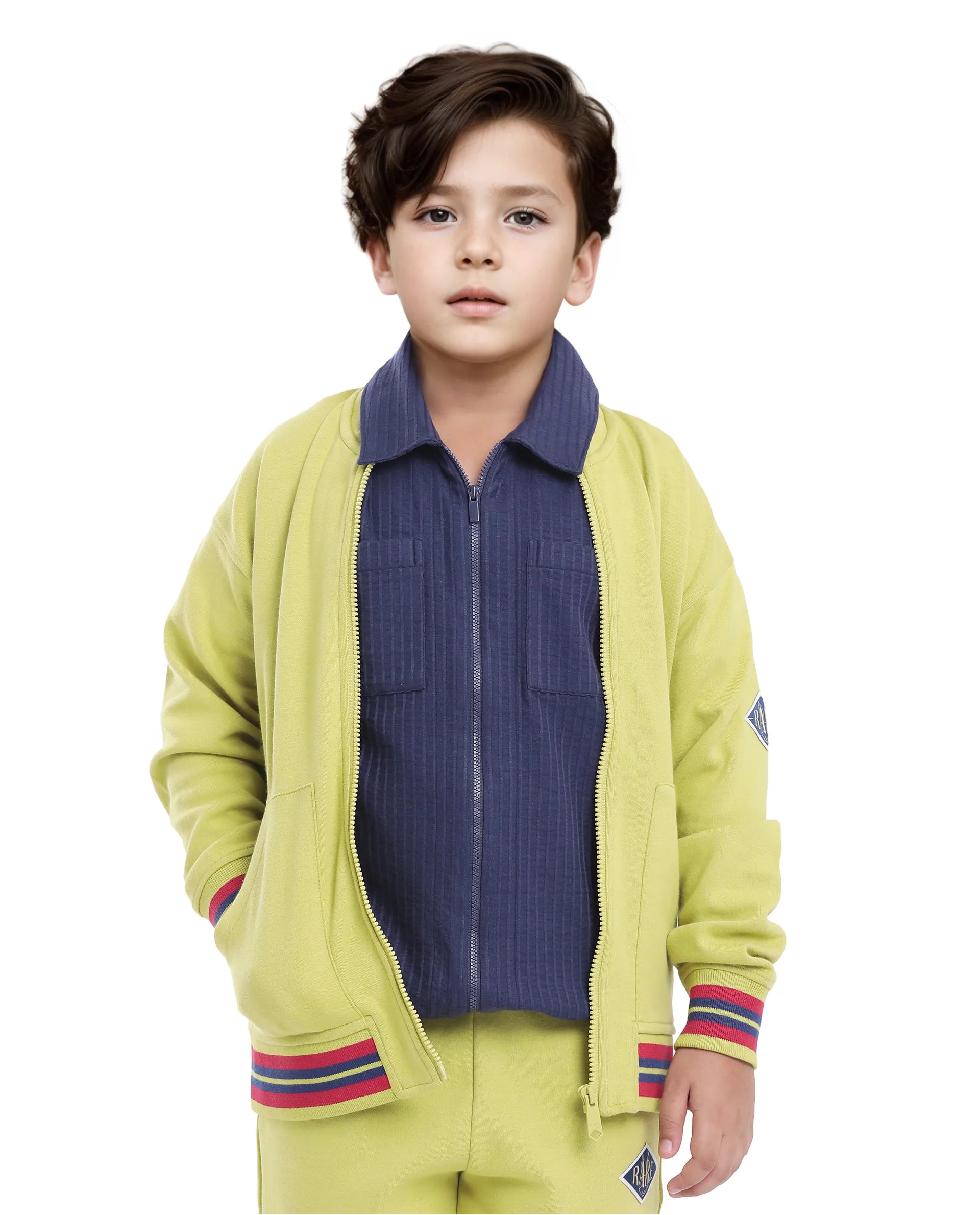 Rare Ones Kids Manttn Light Green Cotton Poly Full Sleeve Applique Jacket