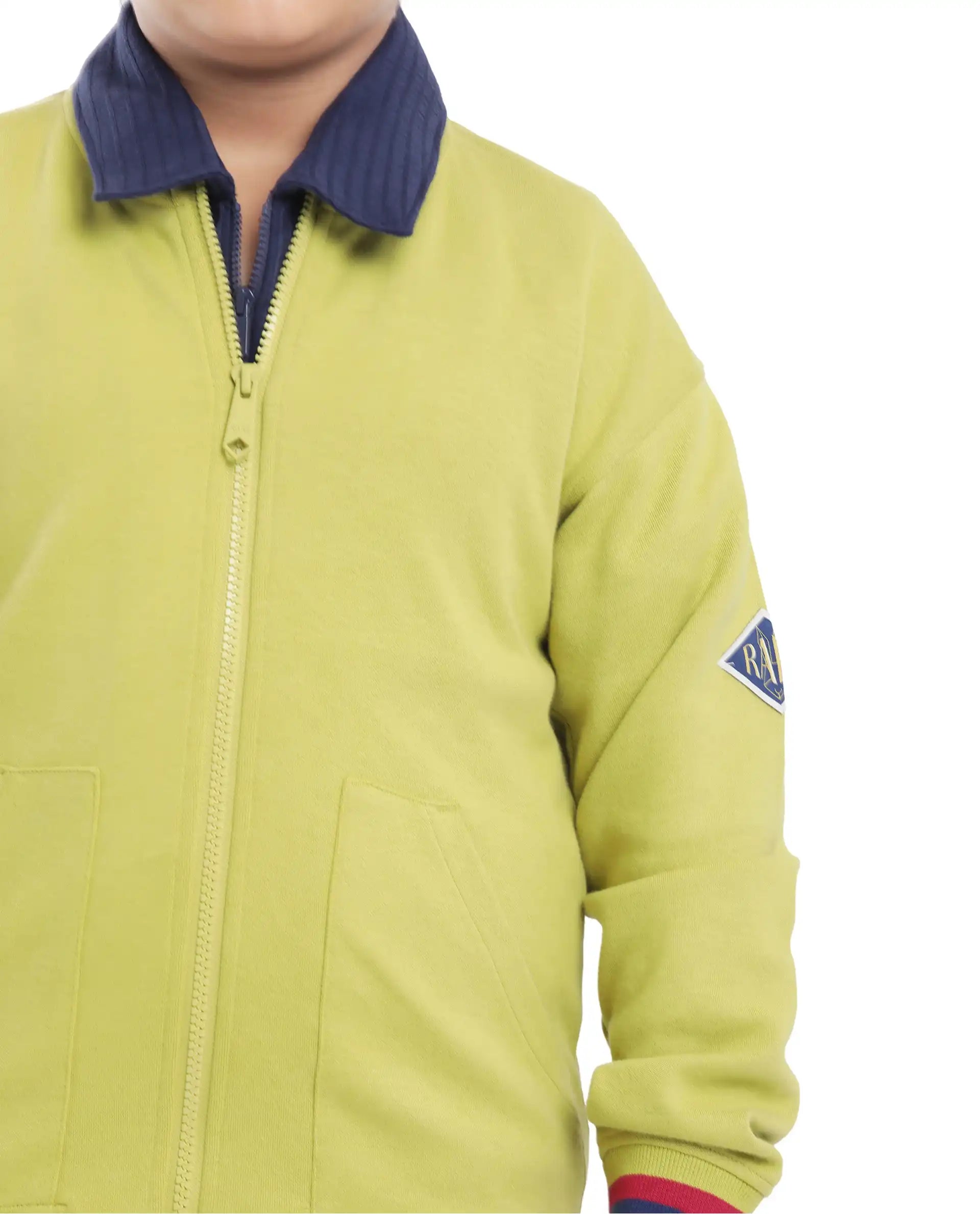 Rare Ones Kids Manttn Light Green Cotton Poly Full Sleeve Applique Jacket