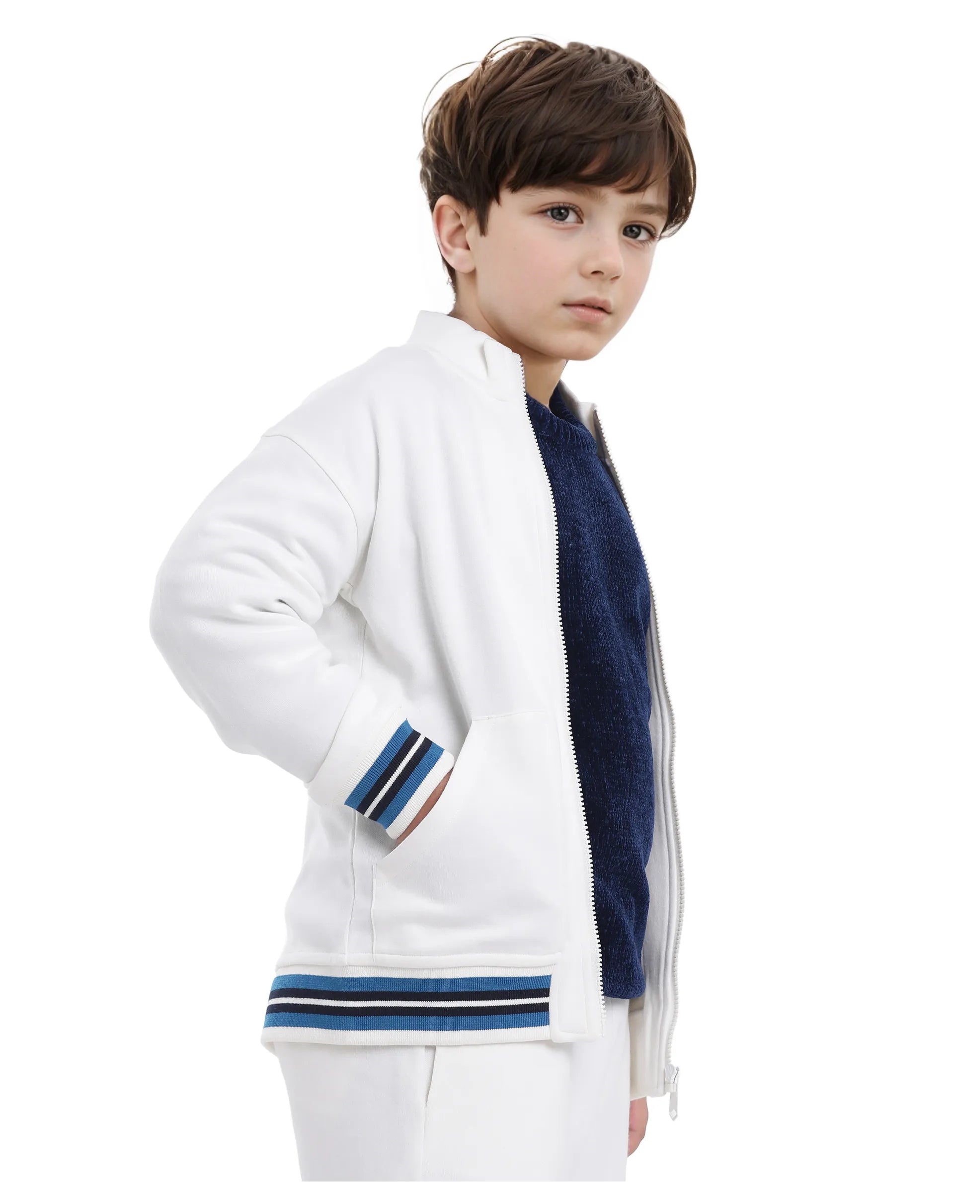 Rare Ones Kids Manttn White Cotton Poly Full Sleeve Applique Jacket
