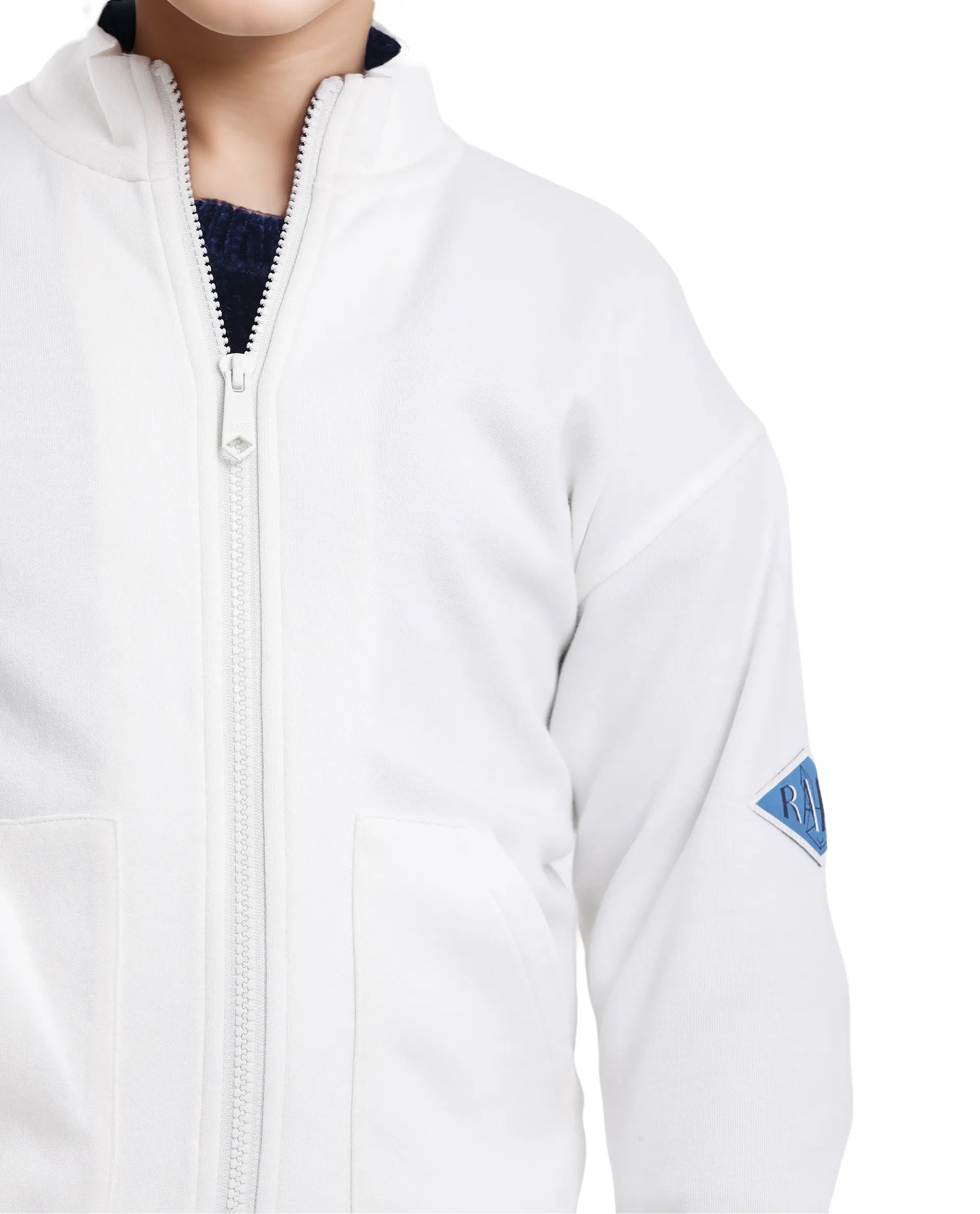 Rare Ones Kids Manttn White Cotton Poly Full Sleeve Applique Jacket