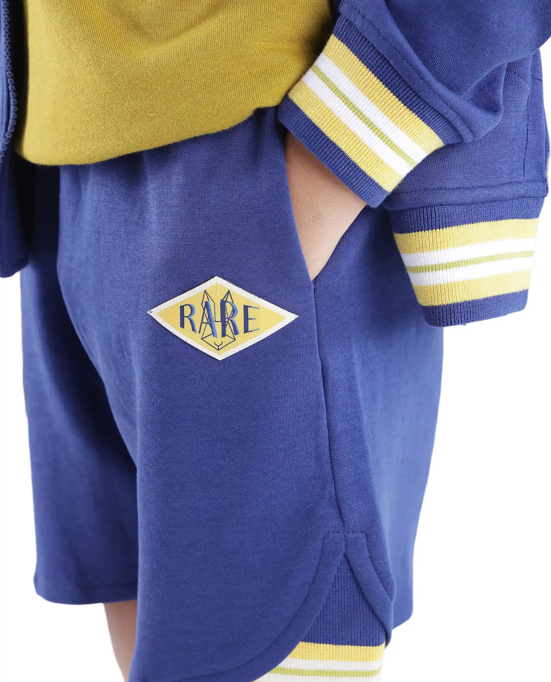 Rare Ones Kids Mantz Dark Blue Cotton Poly Drawstring Applique Short