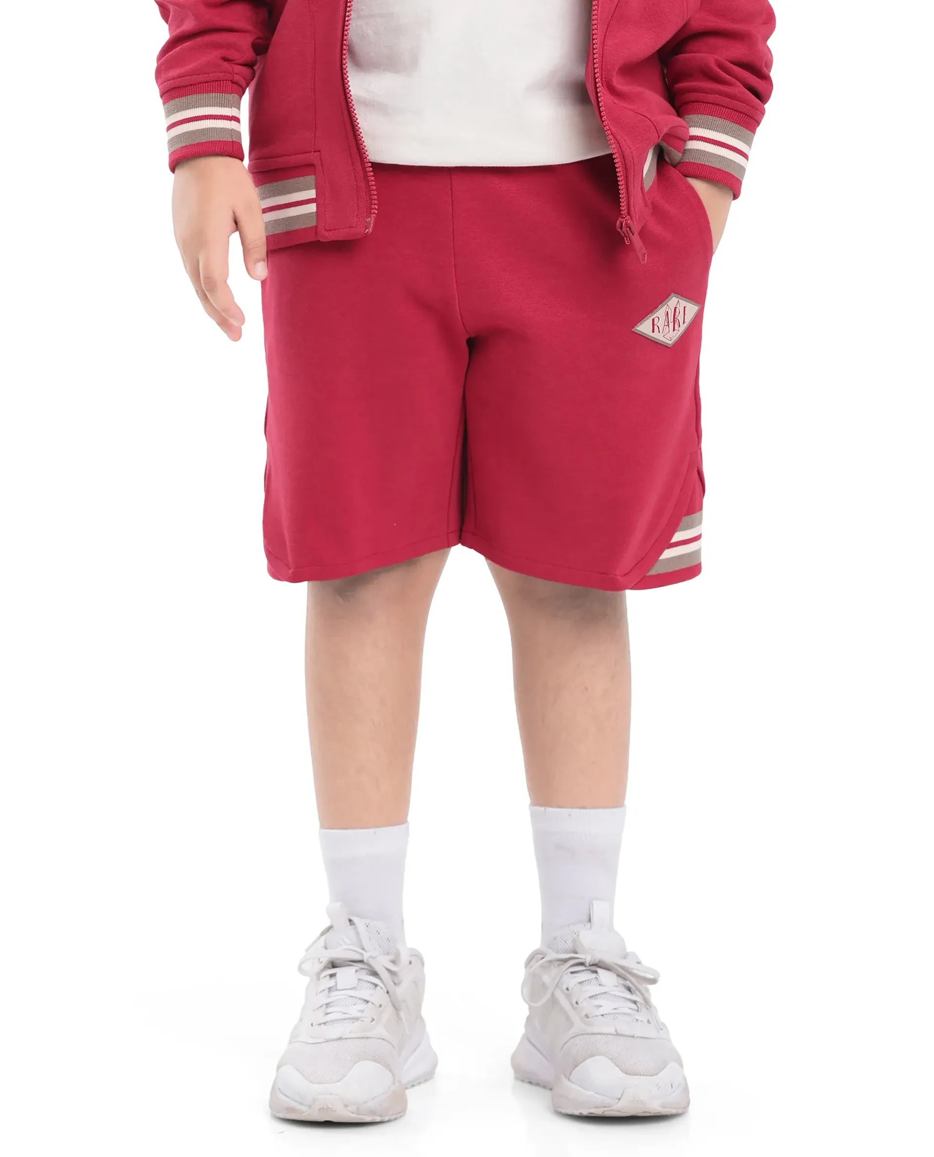 Rare Ones Kids Mantz Red Cotton Poly Drawstring Applique Short