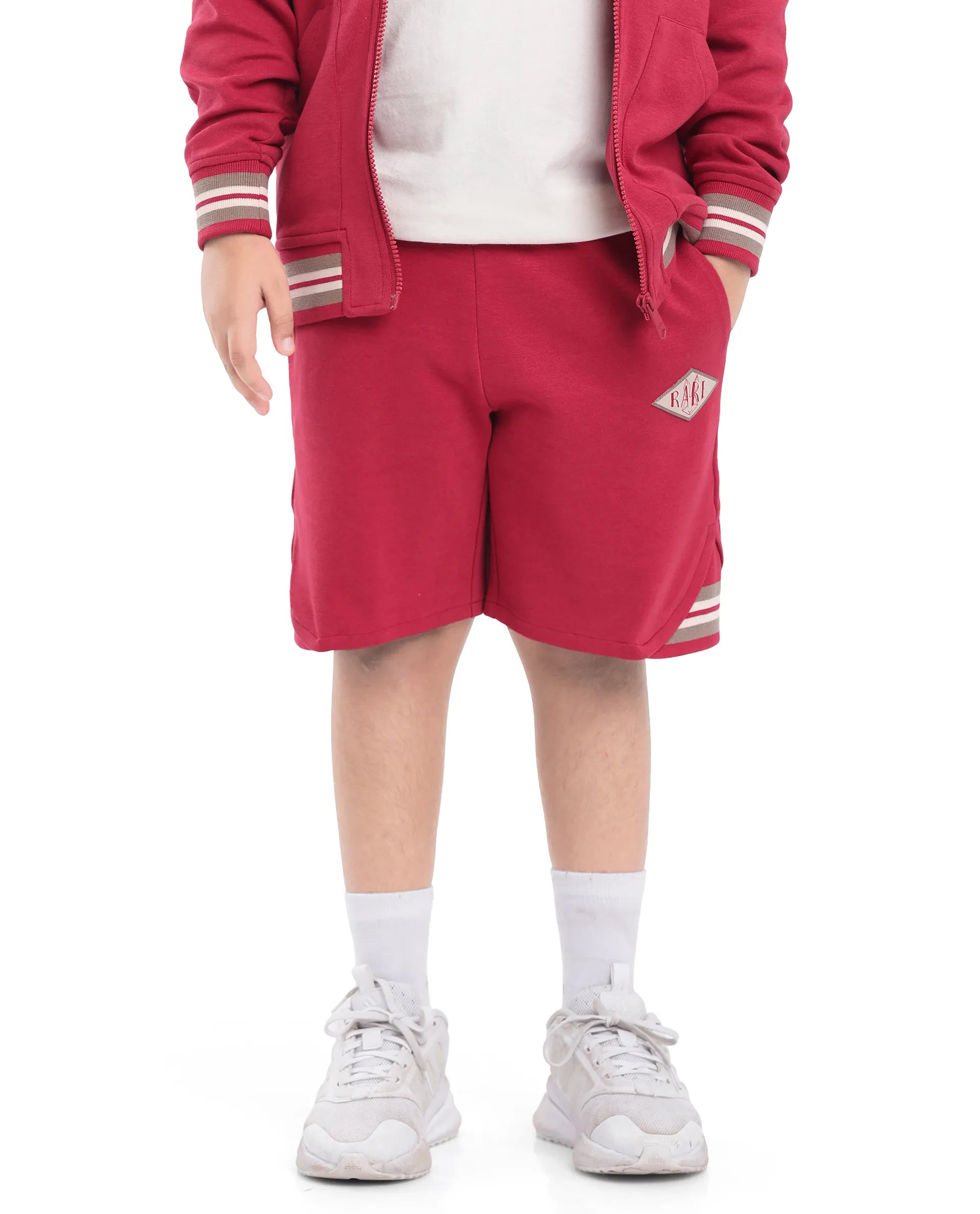 Rare Ones Kids Mantz Red Cotton Poly Drawstring Applique Short