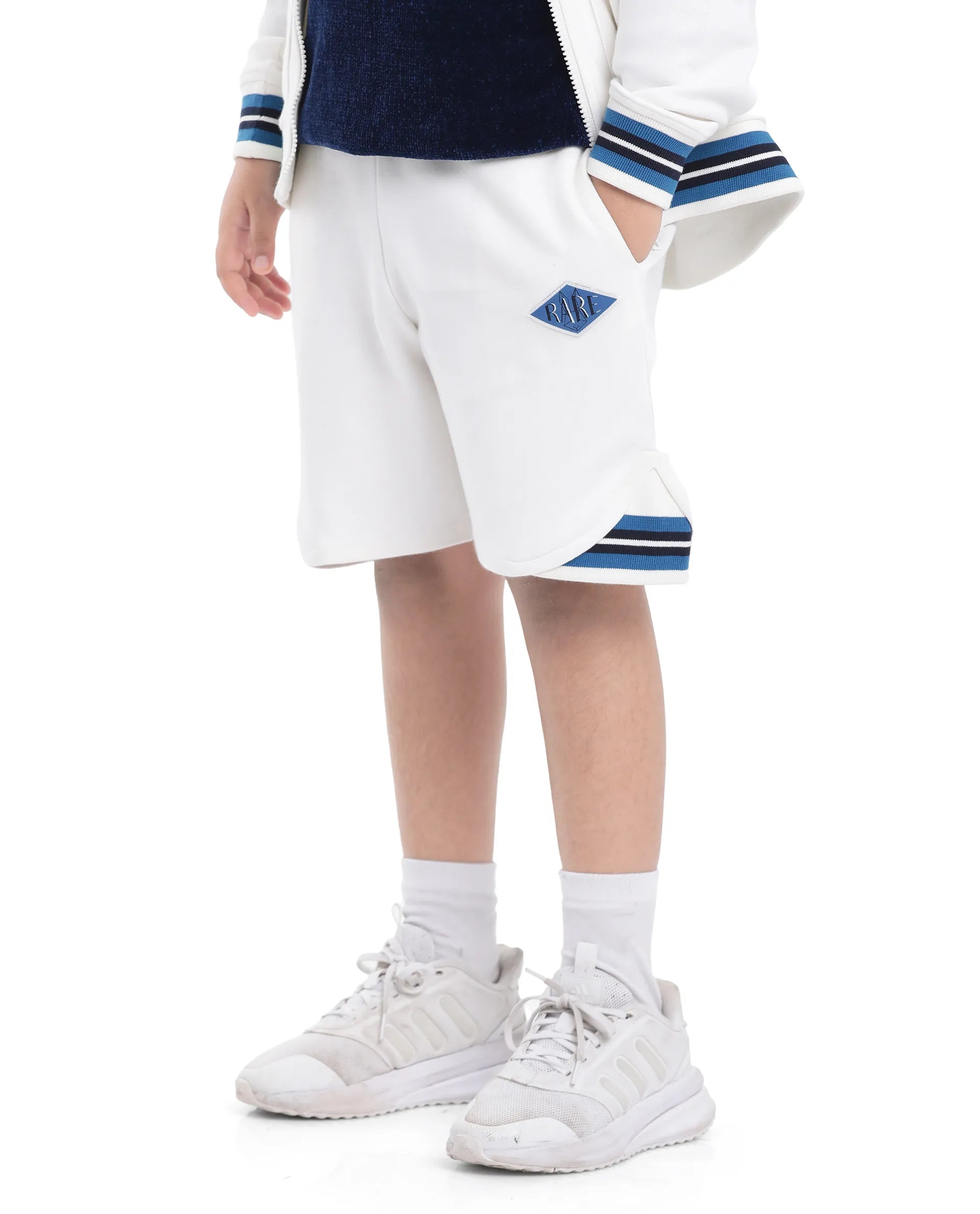 Rare Ones Kids Mantz White Cotton Poly Drawstring Applique Short