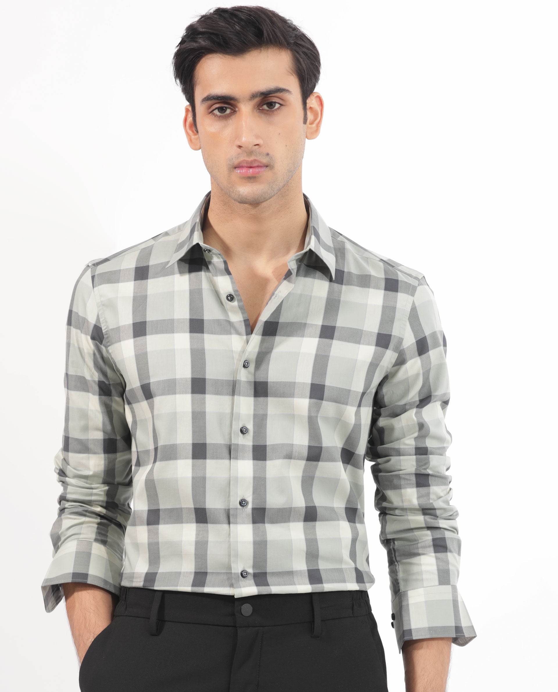 Rare Rabbit Men's Mape Dusky Green Shirt Cotton Full Sleeve Checks