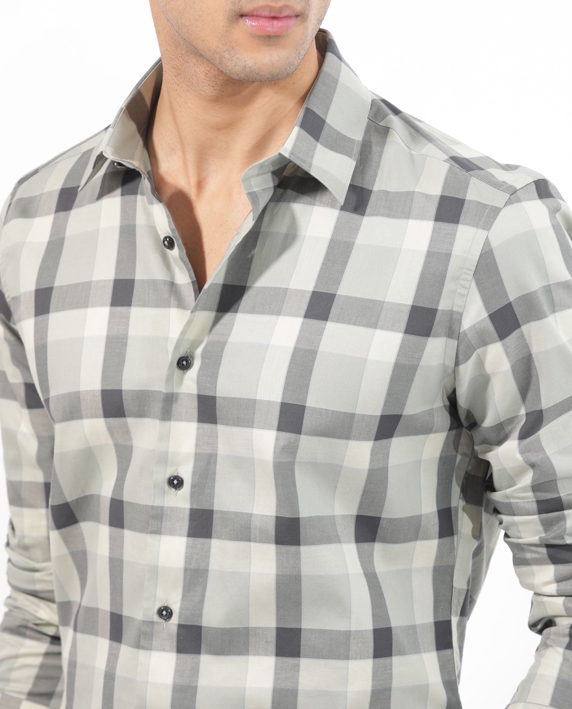 Rare Rabbit Men's Mape Dusky Green Shirt Cotton Full Sleeve Checks