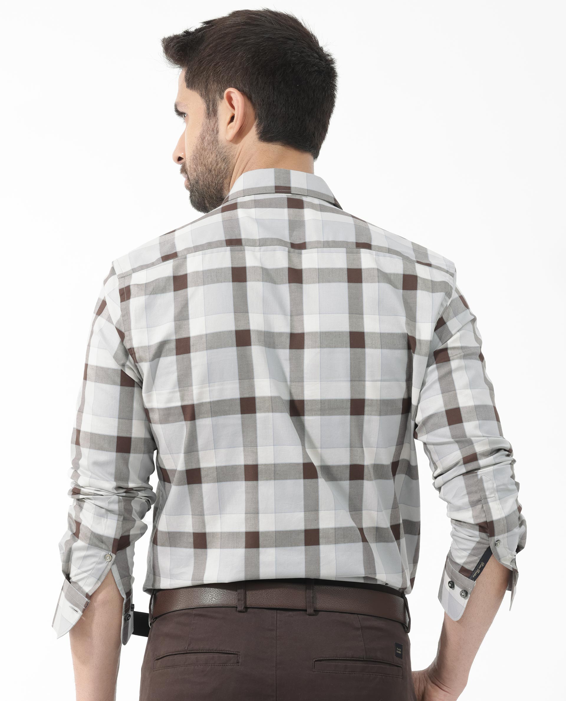 Rare Rabbit Men's Mape Light Grey Shirt Cotton Full Sleeve Checks