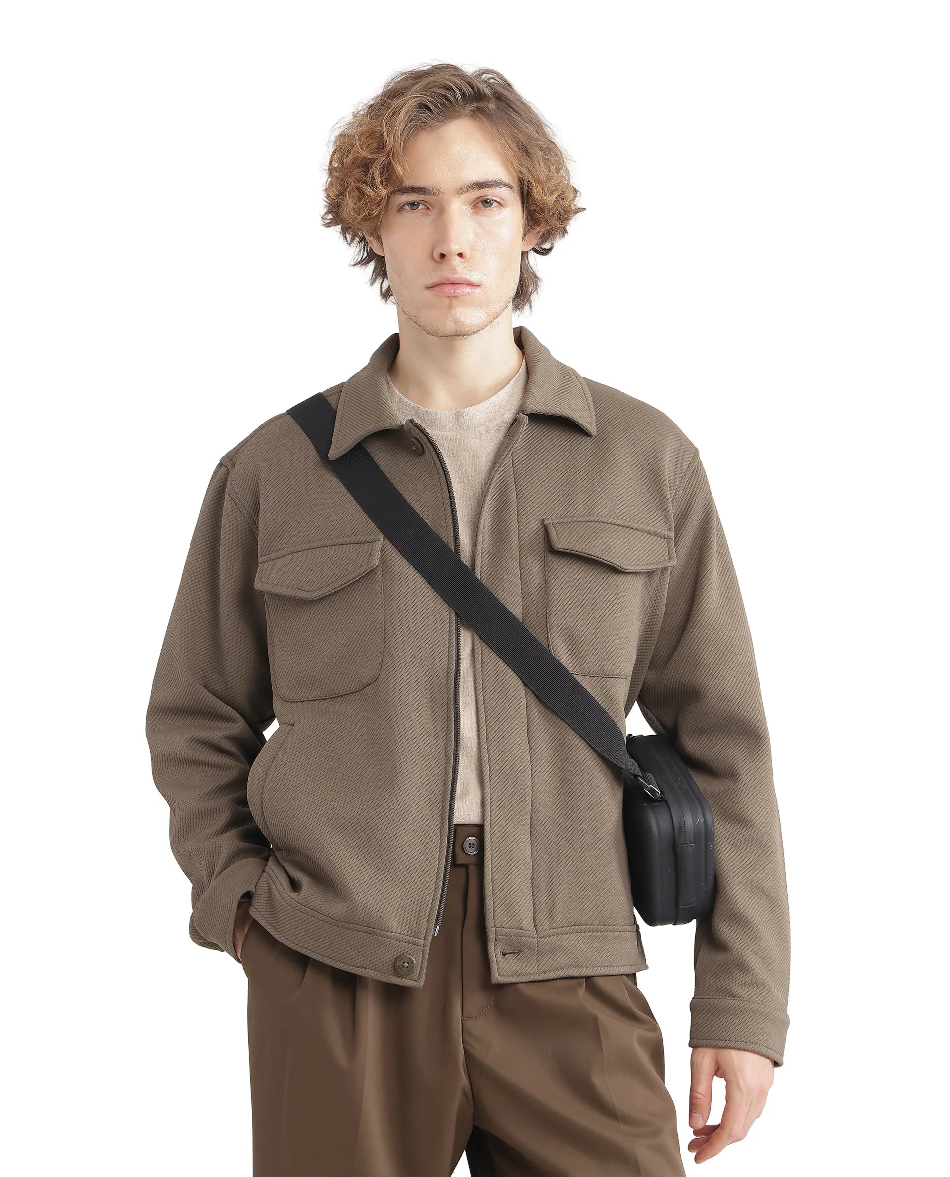 Rare Rabbit Men Mapis Olive Polyester Fabric Full Sleeves Curved Collar Zipper Closure Plain Jacket