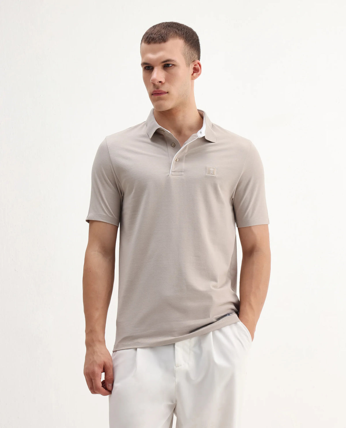 Rare Rabbit Men's Maq Beige Cotton Plain Regular Fit Half Sleeve Polo