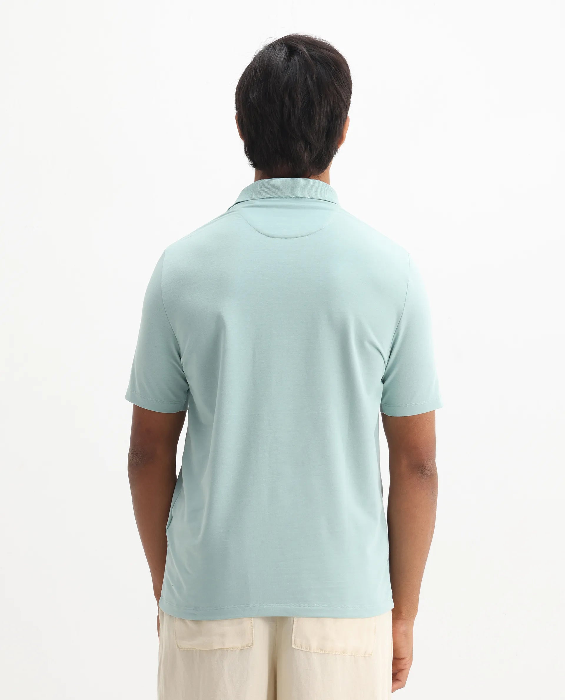 Rare Rabbit Men's Maq Light Turq Cotton Plain Regular Fit Half Sleeve Polo