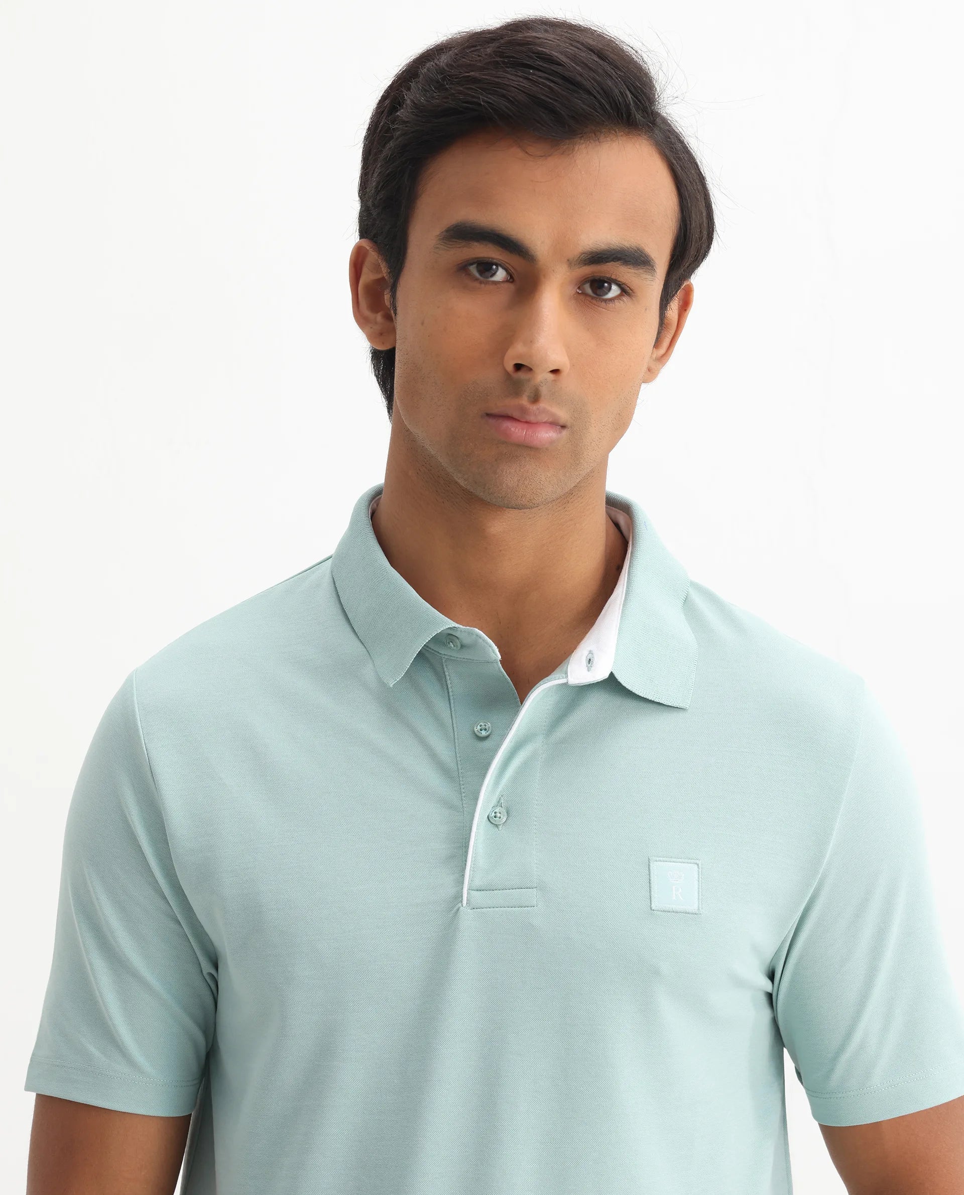 Rare Rabbit Men's Maq Light Turq Cotton Plain Regular Fit Half Sleeve Polo