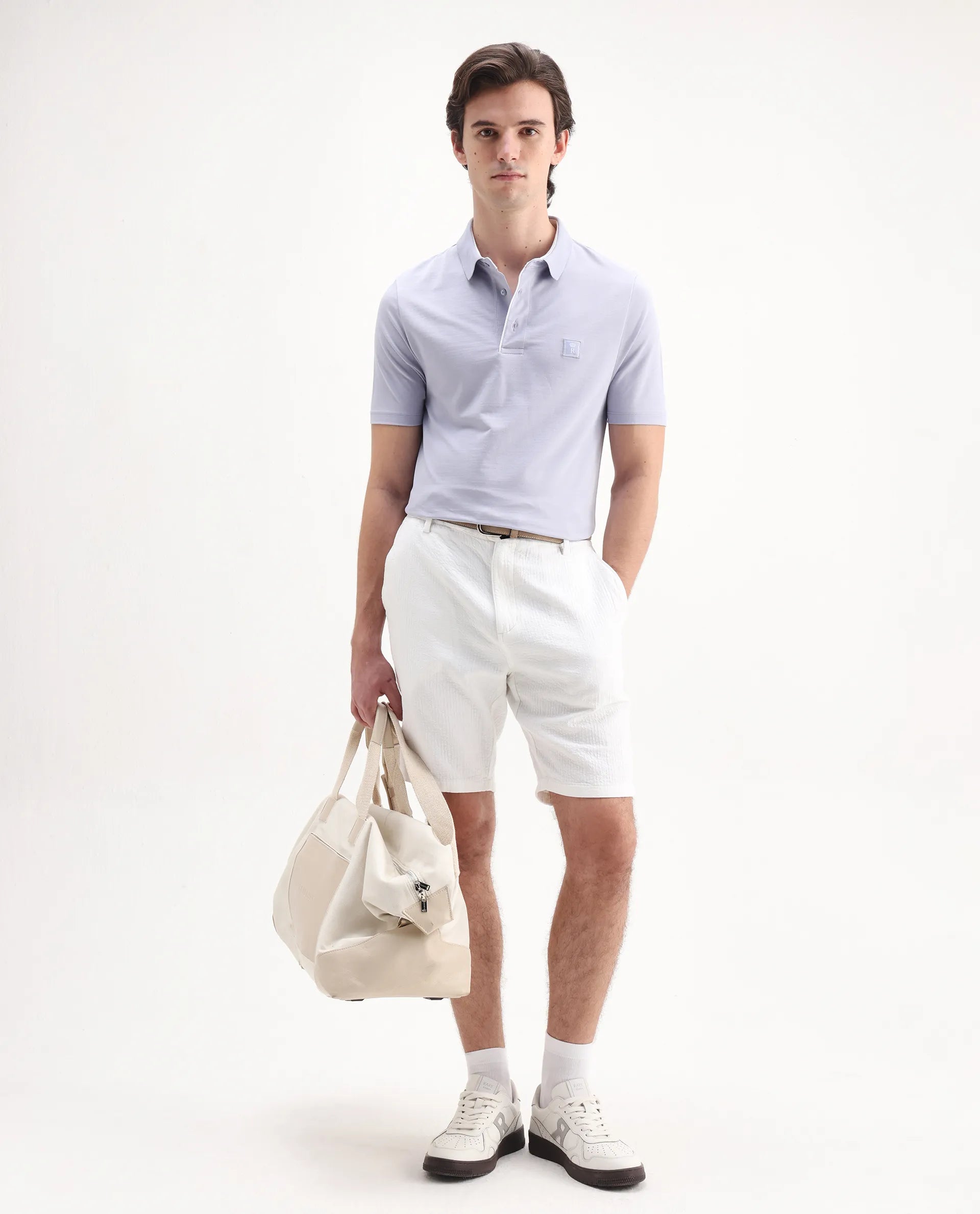 Rare Rabbit Men's Maq Pastel Purple Cotton Plain Regular Fit Half Sleeve Polo