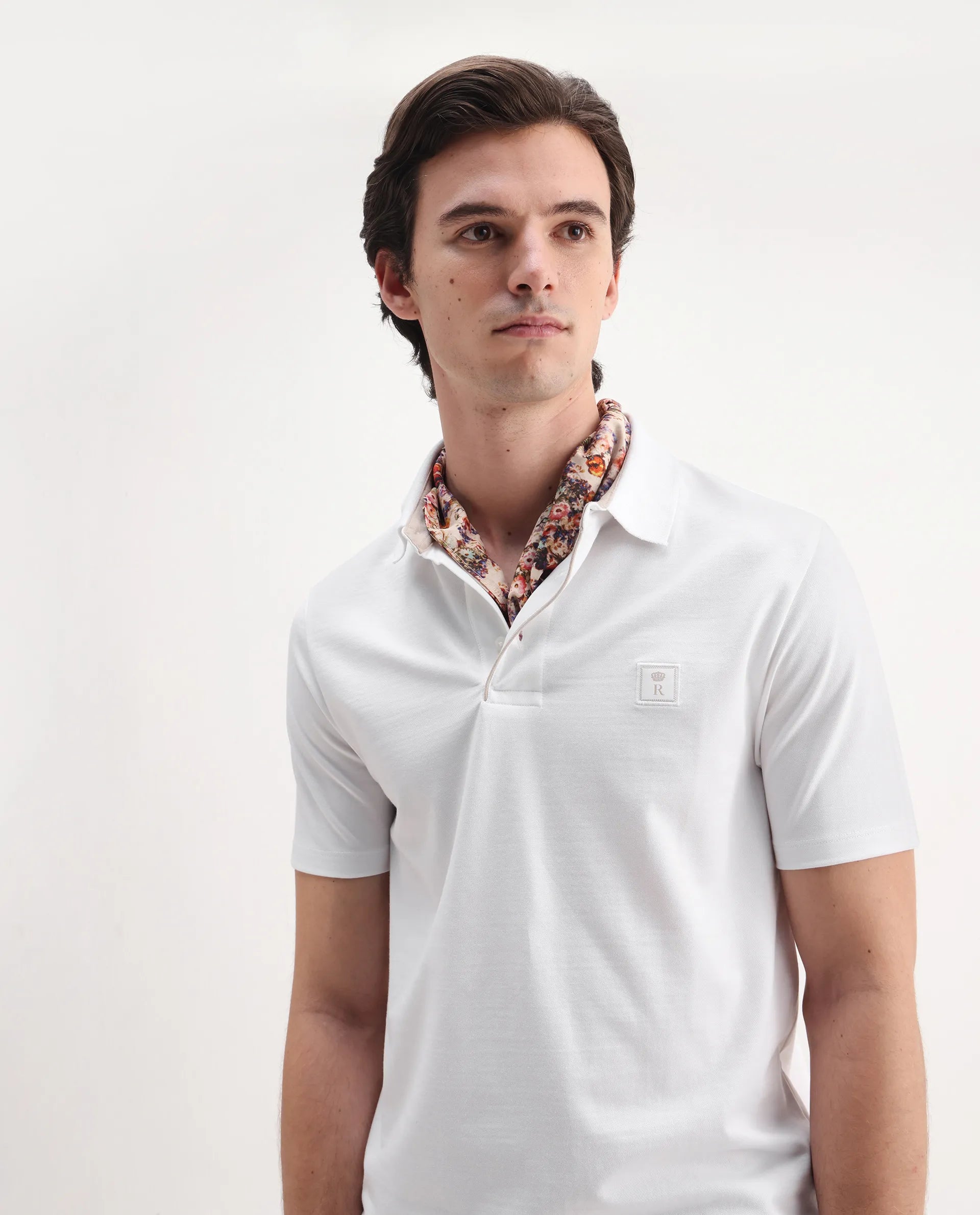 Rare Rabbit Men's Maq White Cotton Plain Regular Fit Half Sleeve Polo