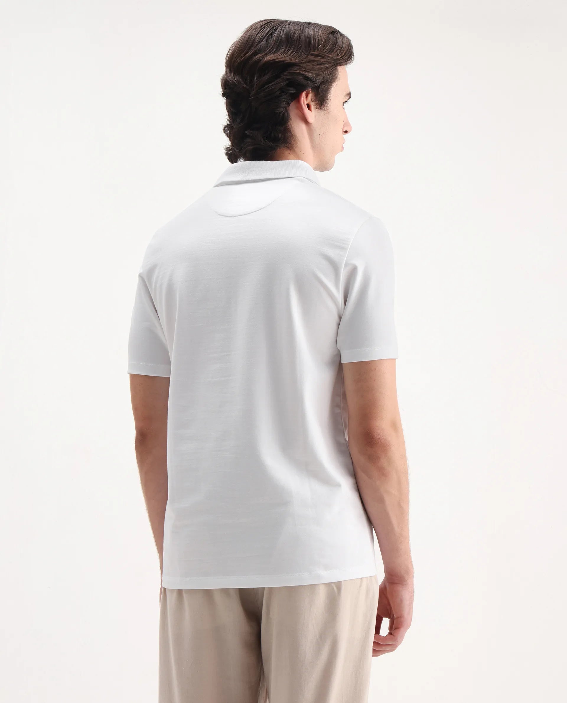 Rare Rabbit Men's Maq White Cotton Plain Regular Fit Half Sleeve Polo