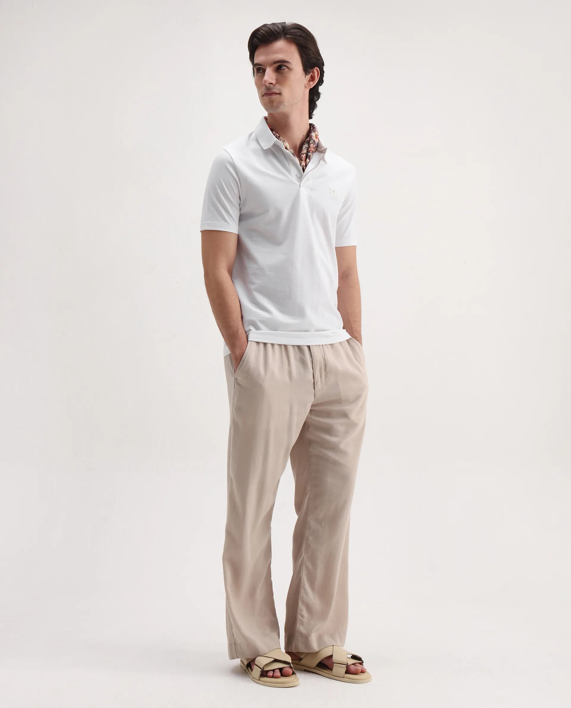 Rare Rabbit Men's Maq White Cotton Plain Regular Fit Half Sleeve Polo