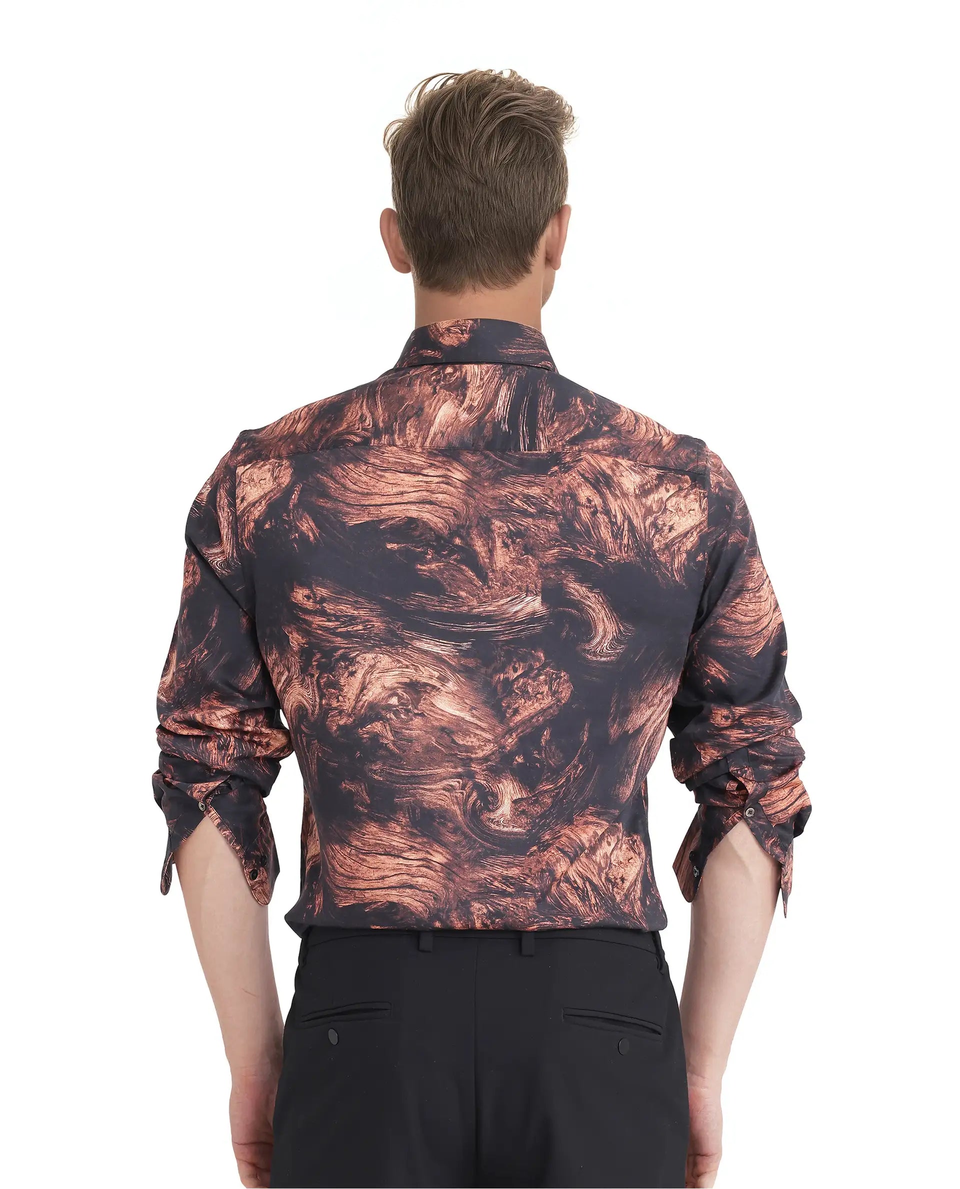 Rare Rabbit Men Marb Black Cotton Modal and Satin Blend Fabric Relaxed Fit Full Sleeve Regular Collared Button Closure Abstract Print Shirt