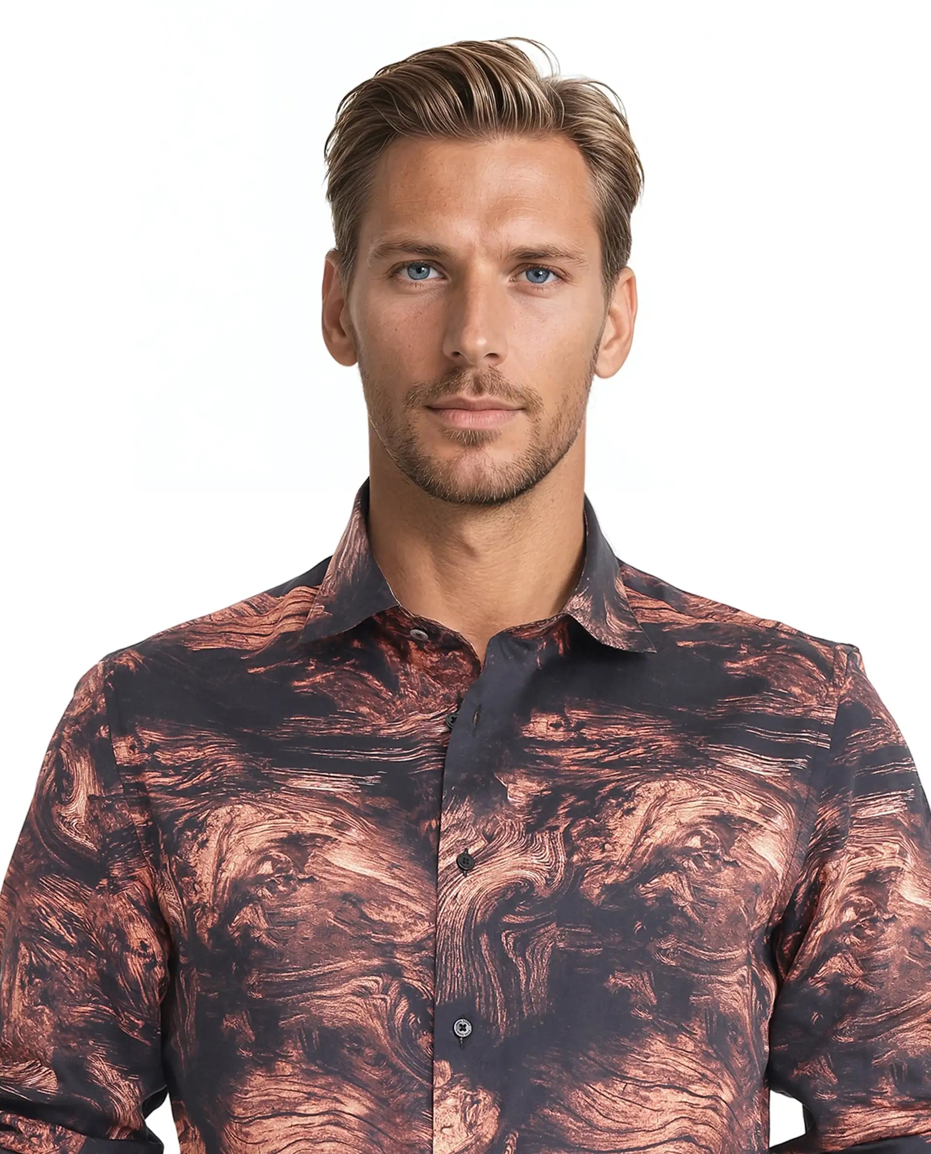 Rare Rabbit Men Marb Black Cotton Modal and Satin Blend Fabric Relaxed Fit Full Sleeve Regular Collared Button Closure Abstract Print Shirt