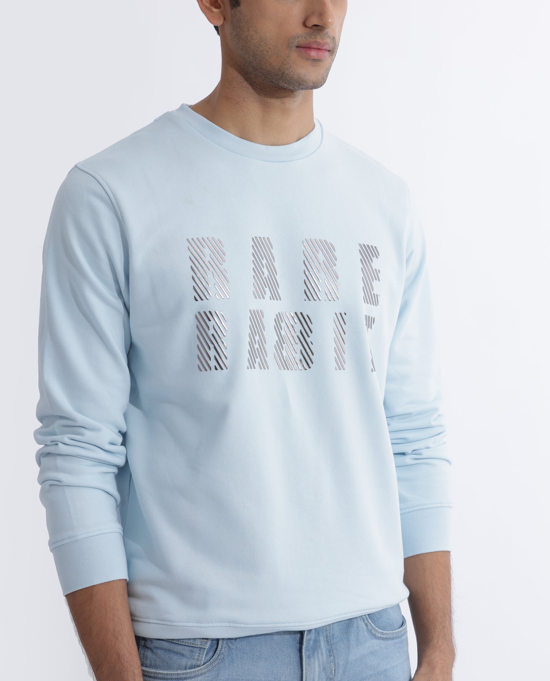 Rare Rabbit Men's Marcia Blue Cotton Polyester Fabric Full Sleeves Graphic Statement Print Sweatshirt